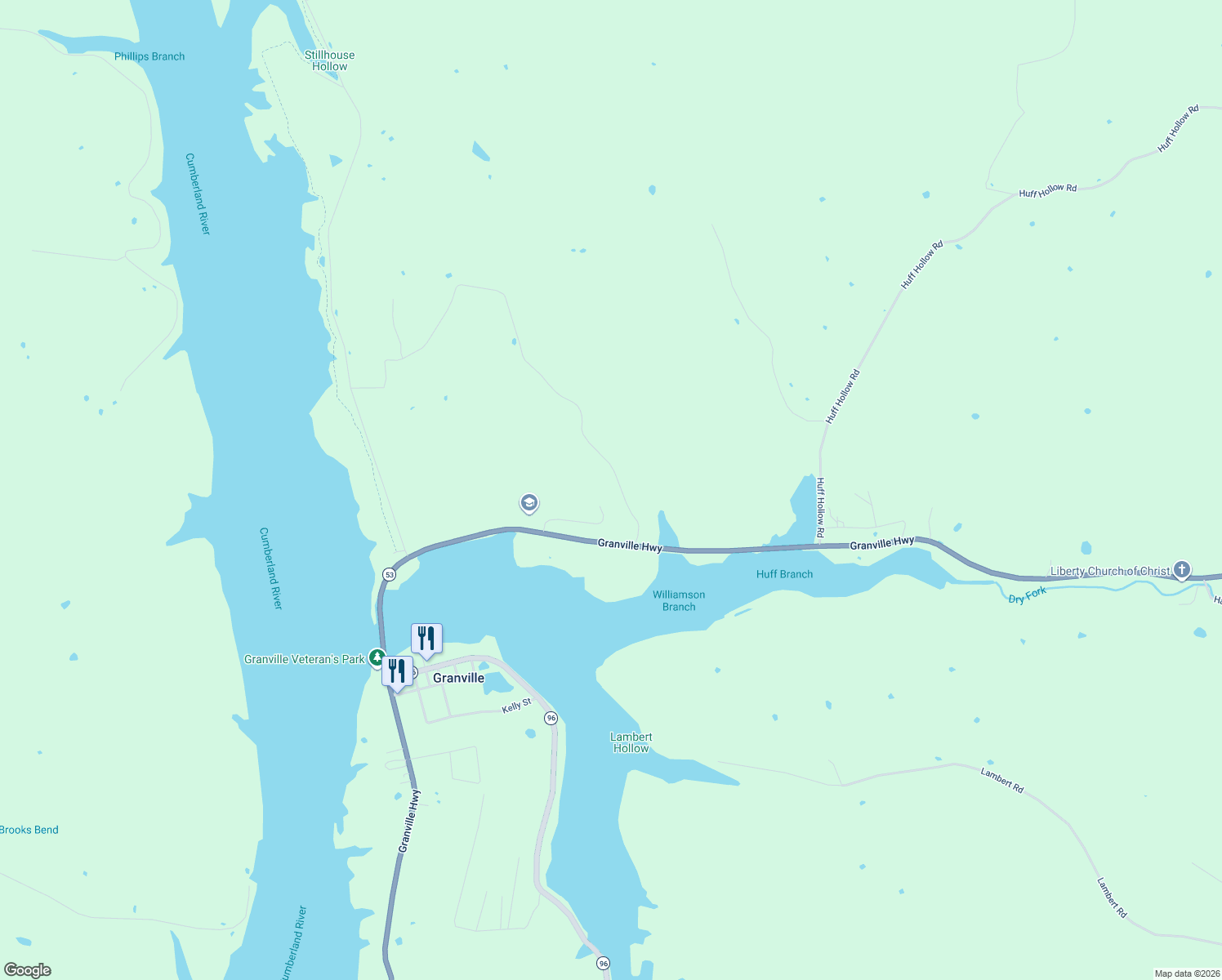 map of restaurants, bars, coffee shops, grocery stores, and more near 498 Pinnacle Lane in Granville