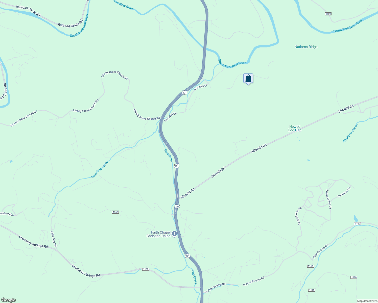 map of restaurants, bars, coffee shops, grocery stores, and more near Titus Ridge Drive in Ashe County