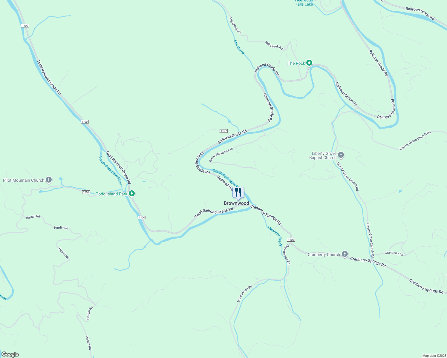 map of restaurants, bars, coffee shops, grocery stores, and more near 6945 Railroad Grade Road in Todd