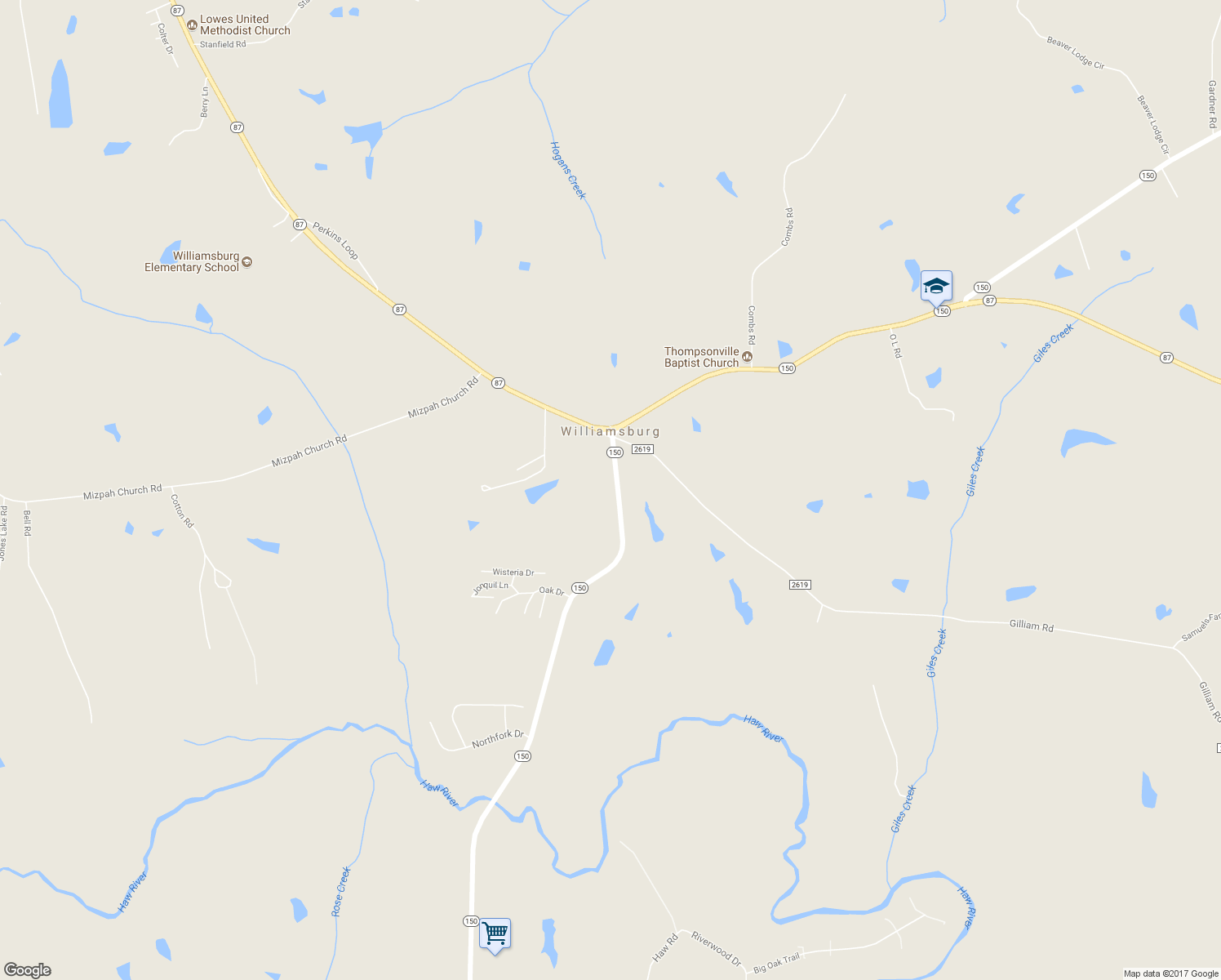 map of restaurants, bars, coffee shops, grocery stores, and more near 1570 North Carolina 150 in Reidsville
