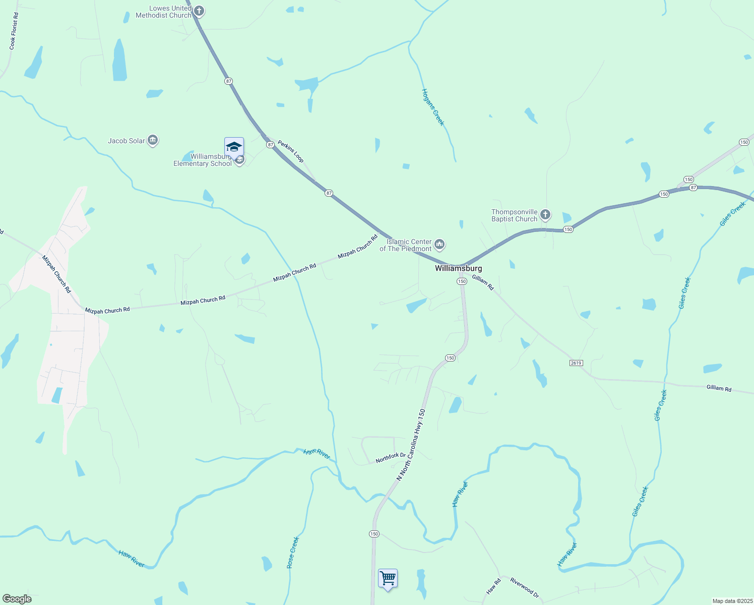 map of restaurants, bars, coffee shops, grocery stores, and more near 300 Williamsburg Road in Reidsville
