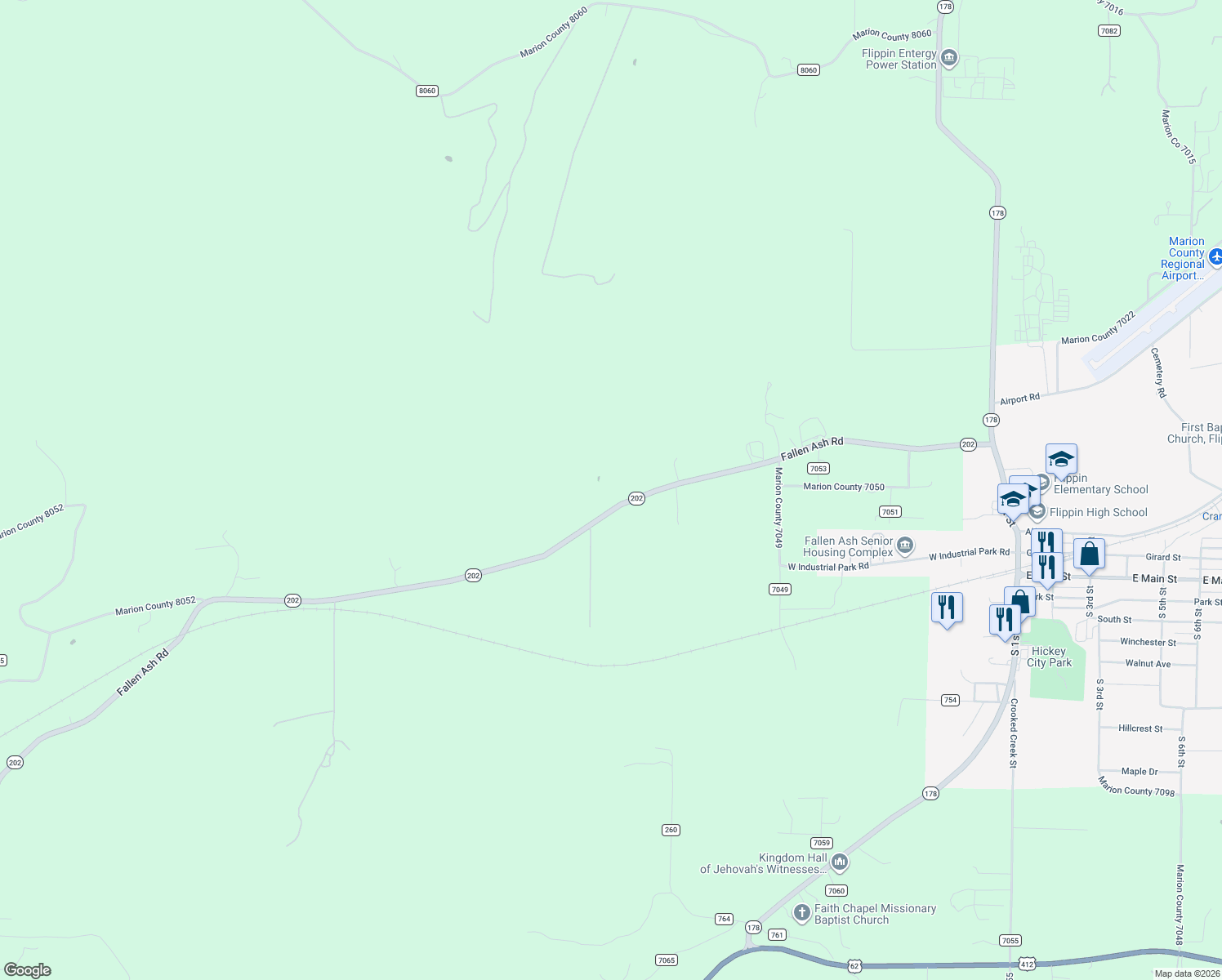 map of restaurants, bars, coffee shops, grocery stores, and more near 5502 Arkansas 202 in Flippin