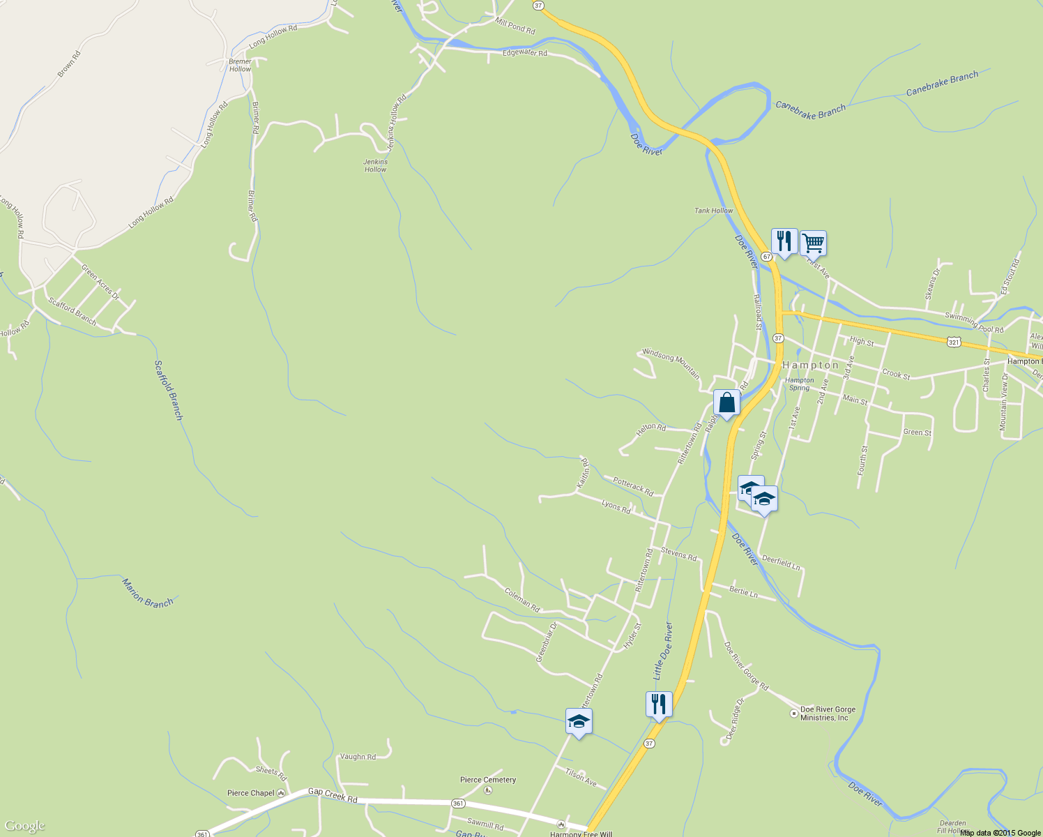 map of restaurants, bars, coffee shops, grocery stores, and more near 231 Kaitlin Road in Hampton