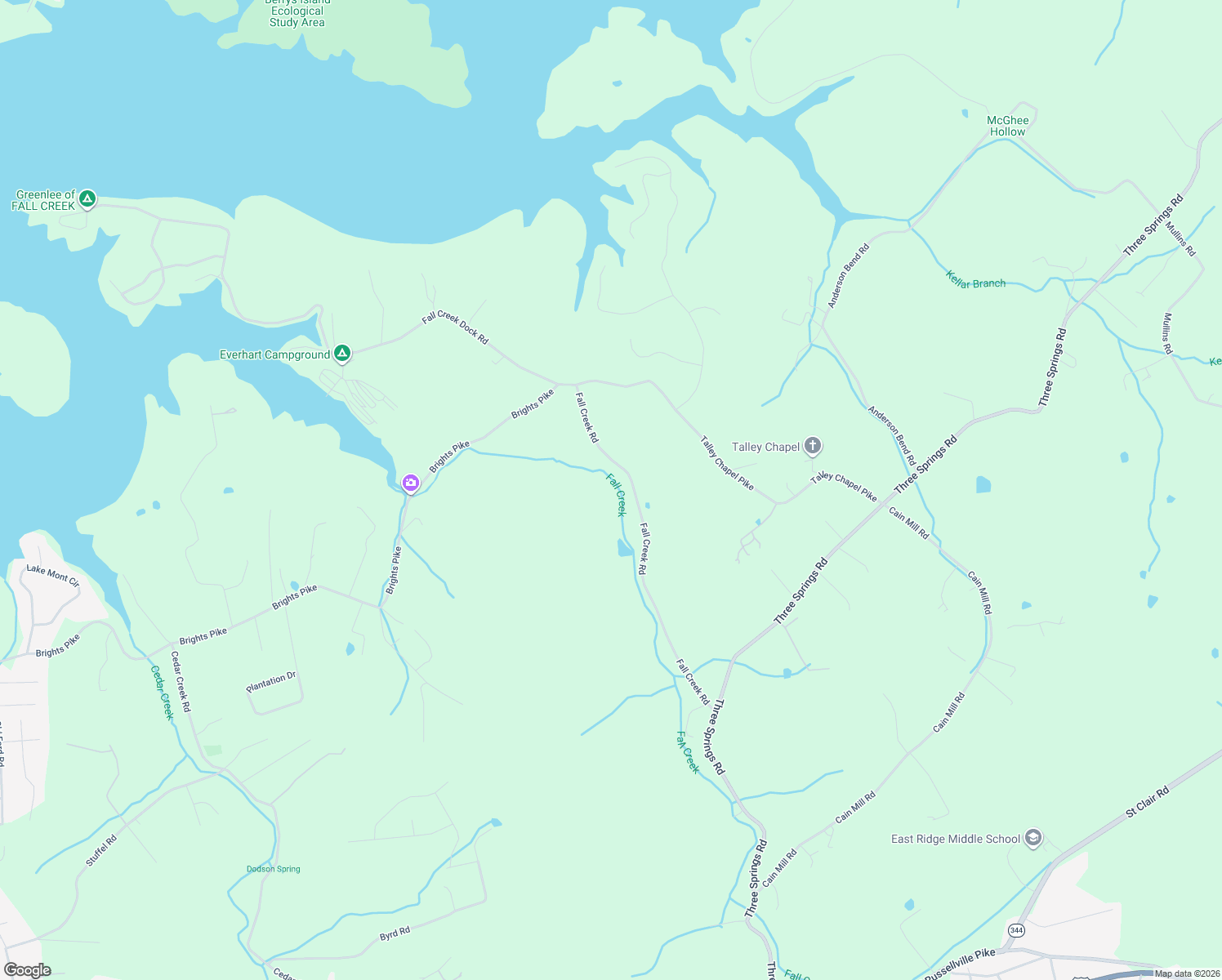 map of restaurants, bars, coffee shops, grocery stores, and more near 2145 Fall Creek Road in Russellville