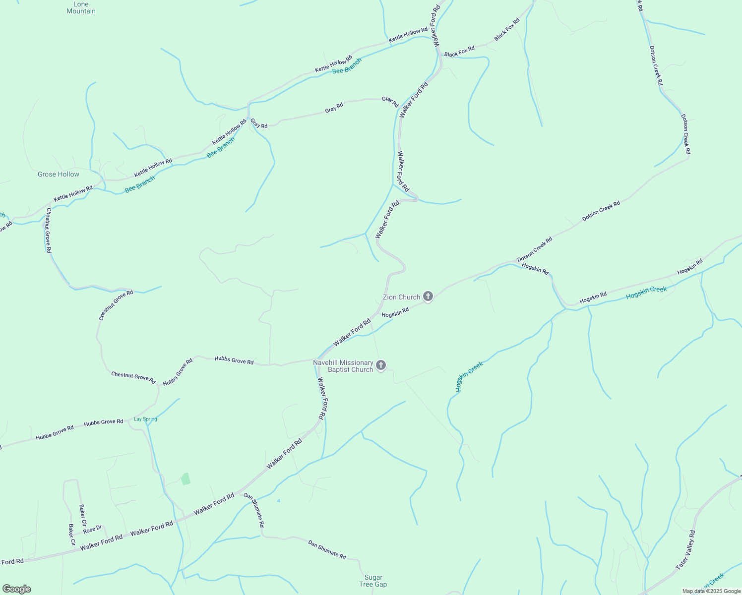 map of restaurants, bars, coffee shops, grocery stores, and more near 1309 Walkers Ford Road in Maynardville