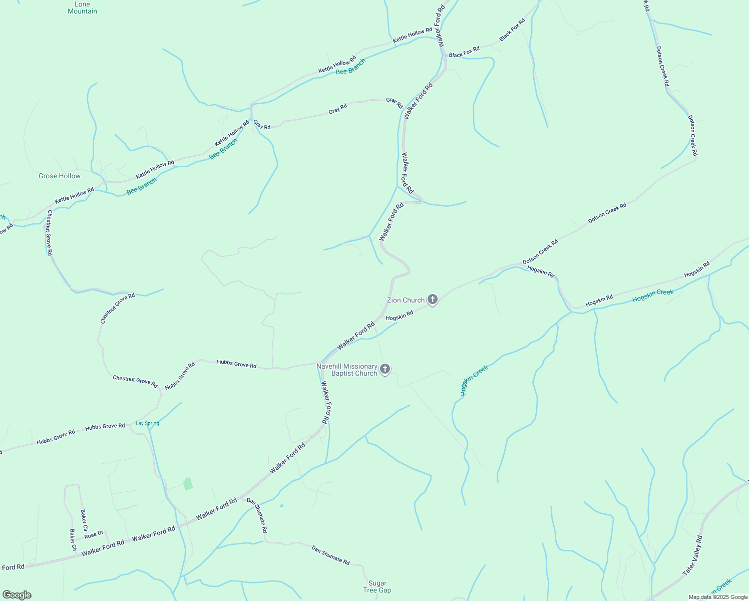 map of restaurants, bars, coffee shops, grocery stores, and more near 1309 Walker Ford Road in Maynardville