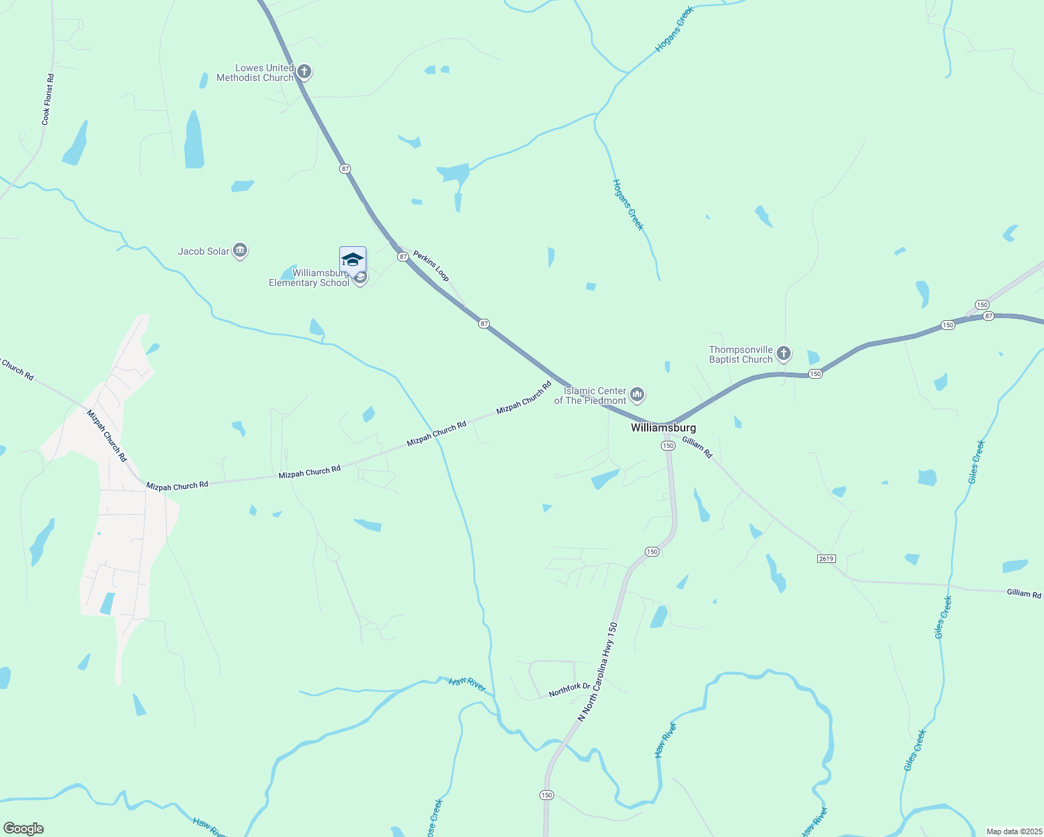 map of restaurants, bars, coffee shops, grocery stores, and more near 1954 Mizpah Church Road in Reidsville
