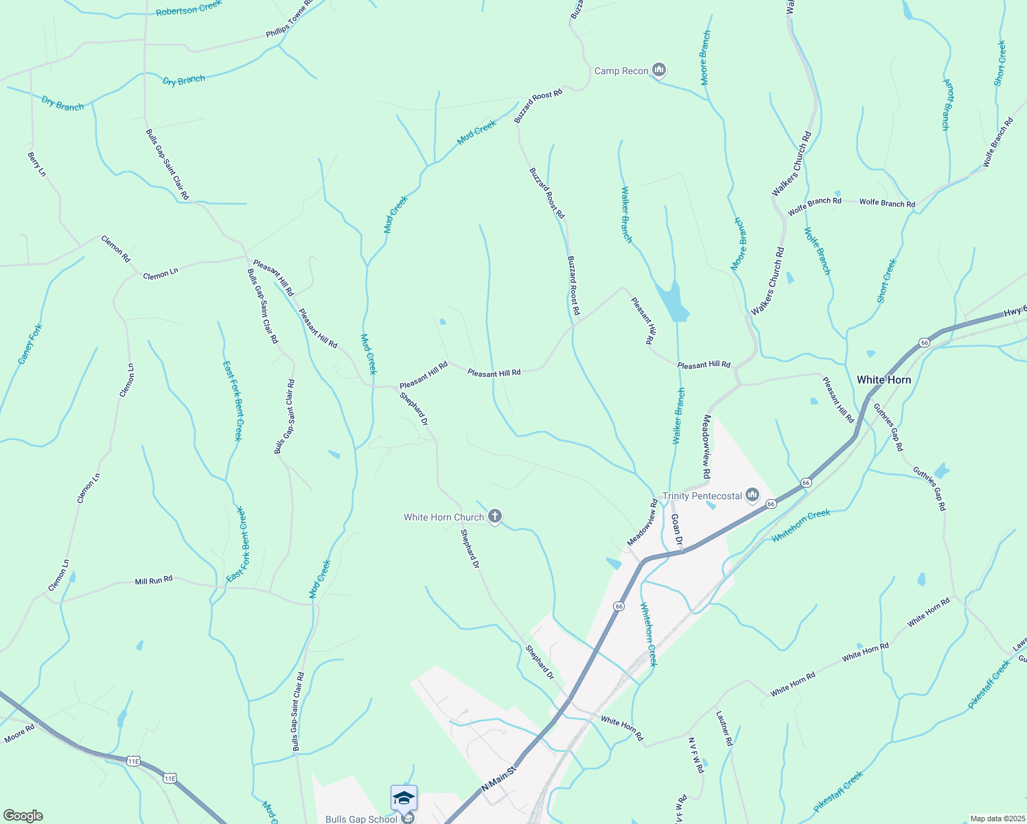 map of restaurants, bars, coffee shops, grocery stores, and more near 651 Pleasant Hill Road in Bulls Gap
