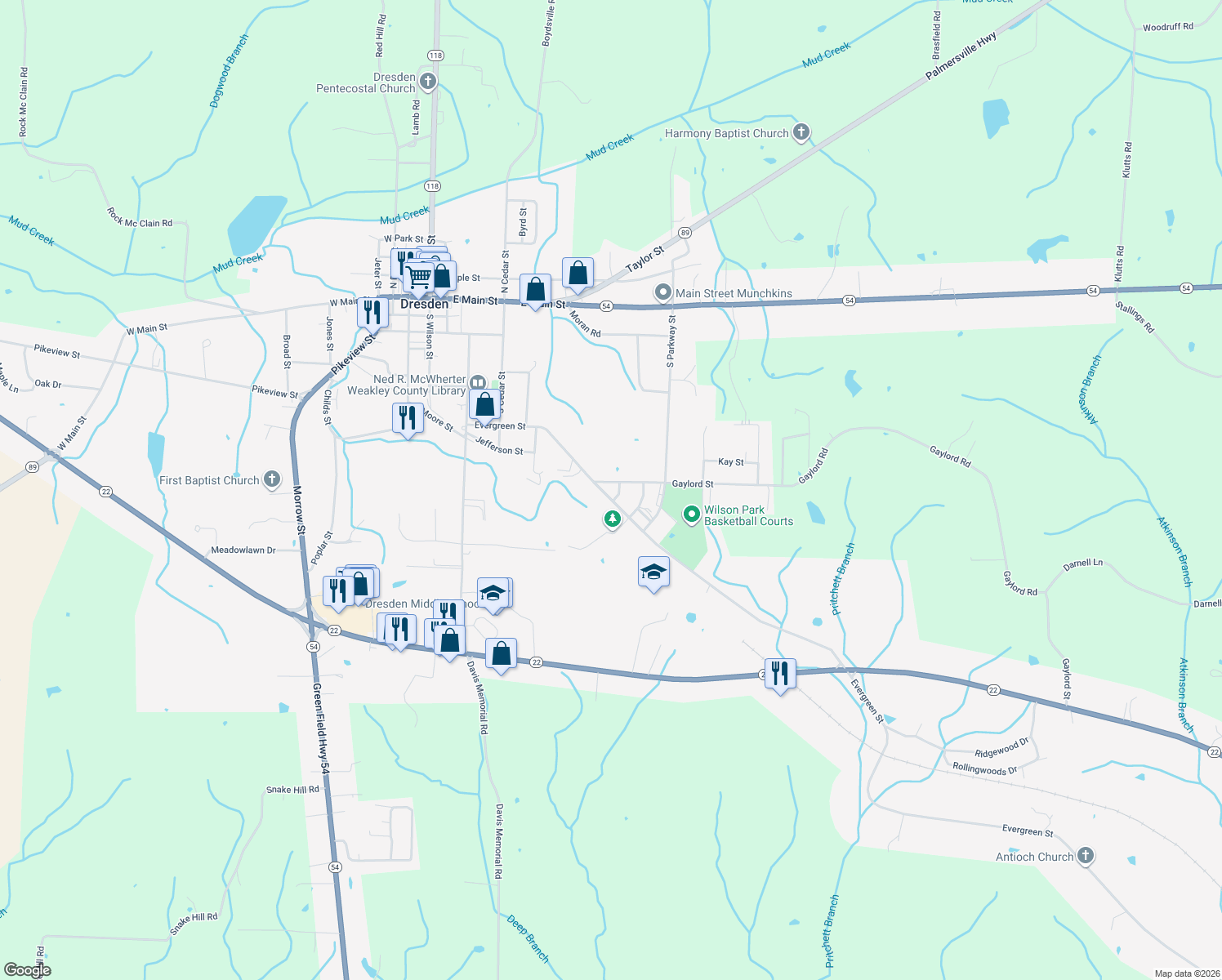 map of restaurants, bars, coffee shops, grocery stores, and more near 501 Gaylord St in Dresden