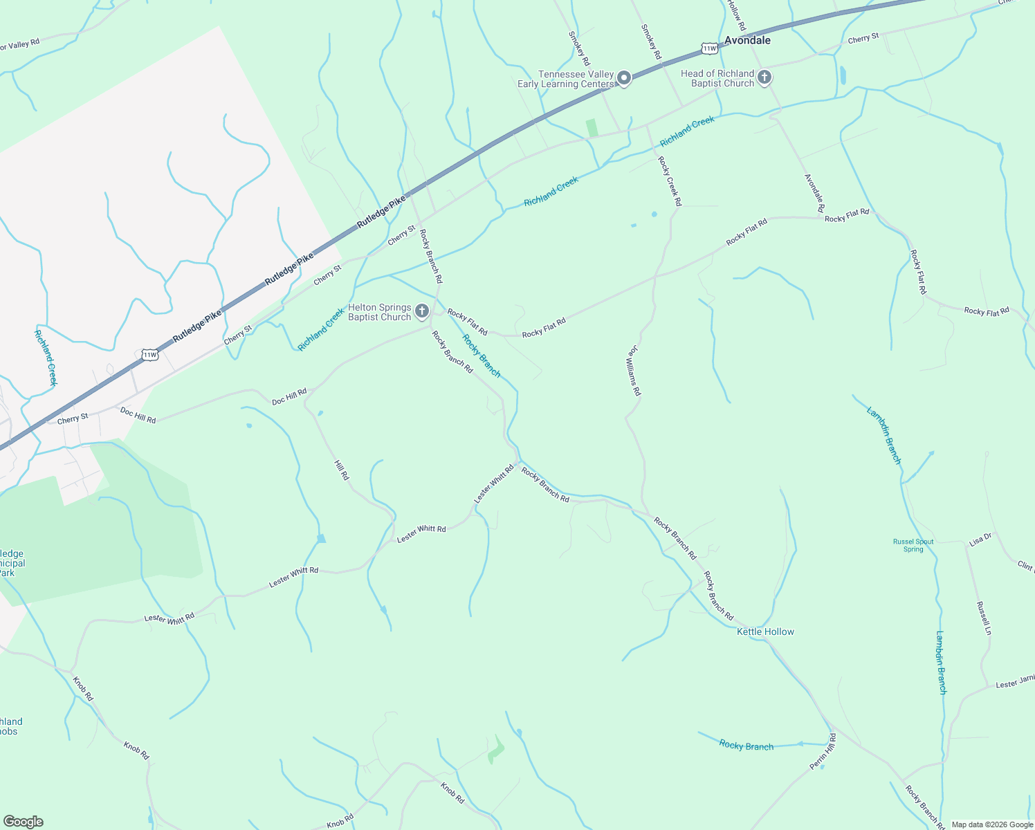 map of restaurants, bars, coffee shops, grocery stores, and more near 799 Rocky Branch Road in Rutledge