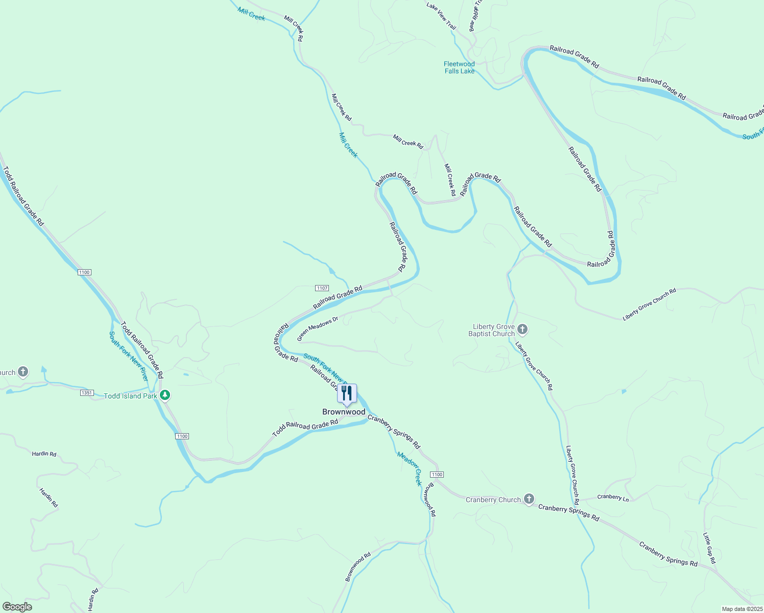 map of restaurants, bars, coffee shops, grocery stores, and more near 157 Green Meadows Drive in Todd
