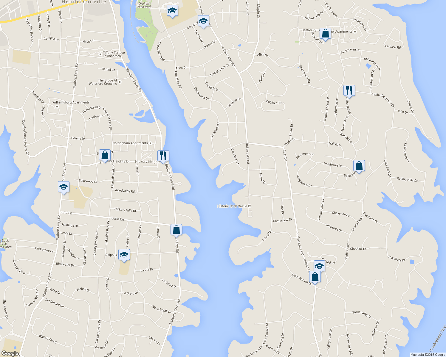 map of restaurants, bars, coffee shops, grocery stores, and more near 413 Private Drive in Hendersonville