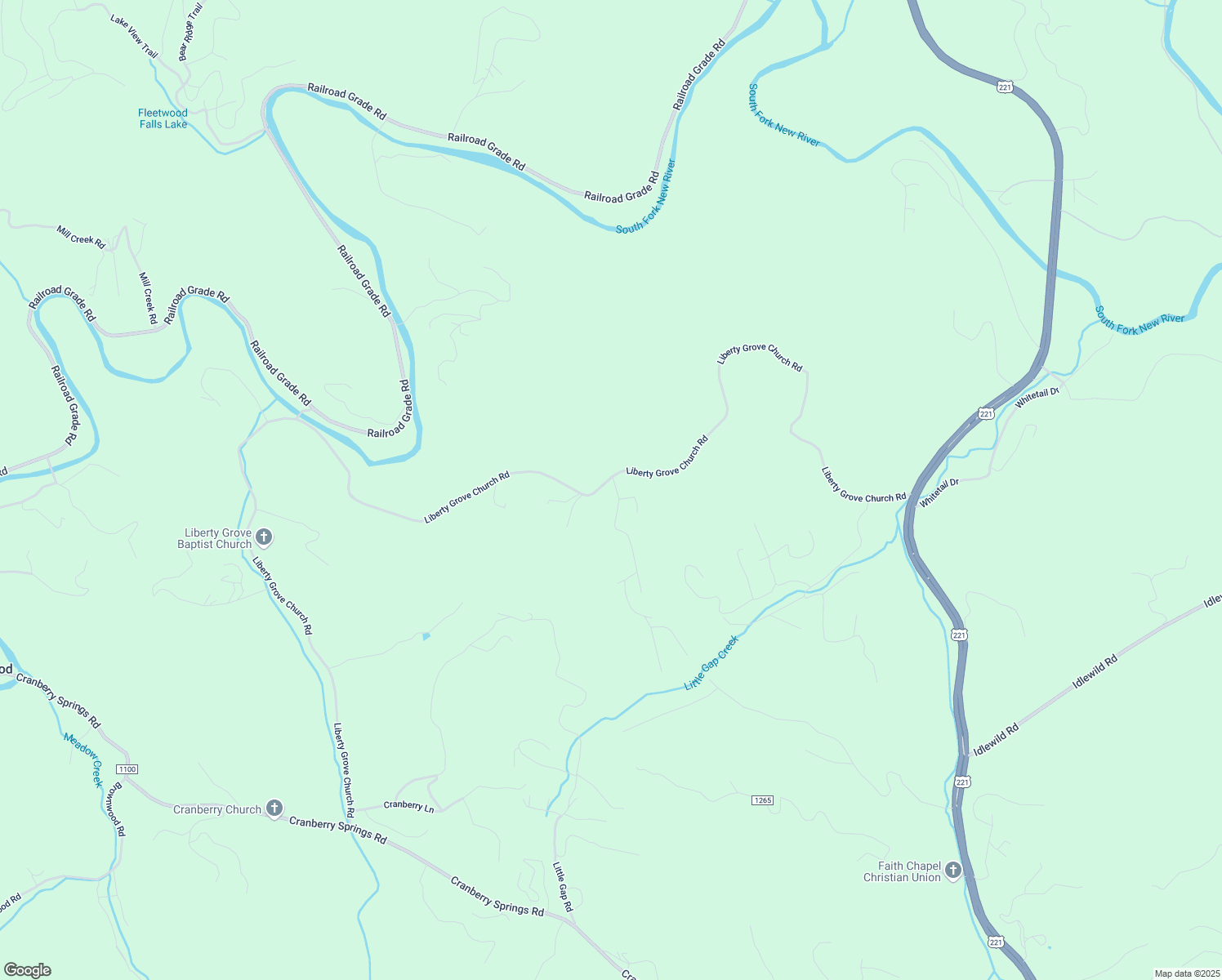 map of restaurants, bars, coffee shops, grocery stores, and more near 1653 Liberty Grove Church Road in Fleetwood