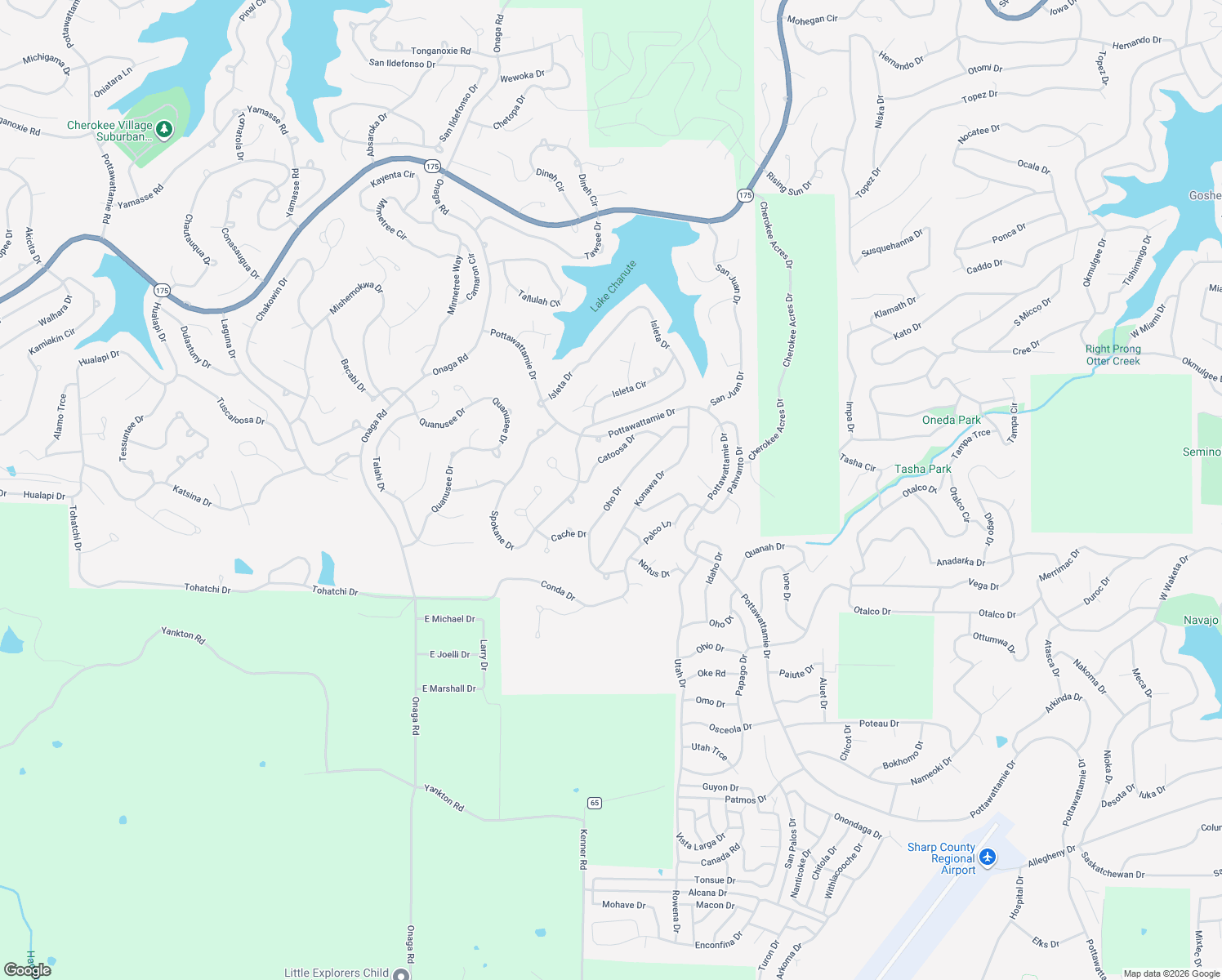 map of restaurants, bars, coffee shops, grocery stores, and more near 27 Oho Drive in Cherokee Village