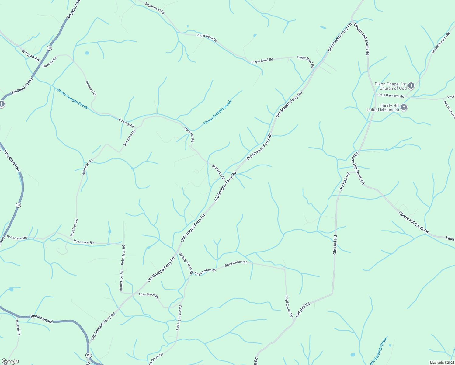 map of restaurants, bars, coffee shops, grocery stores, and more near 1695 Old Snapps Ferry Road in Chuckey