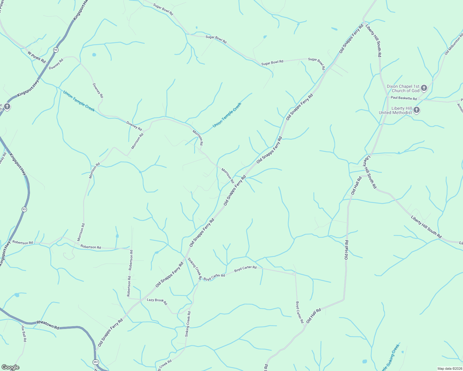 map of restaurants, bars, coffee shops, grocery stores, and more near 1695 Old Snapps Ferry Road in Chuckey