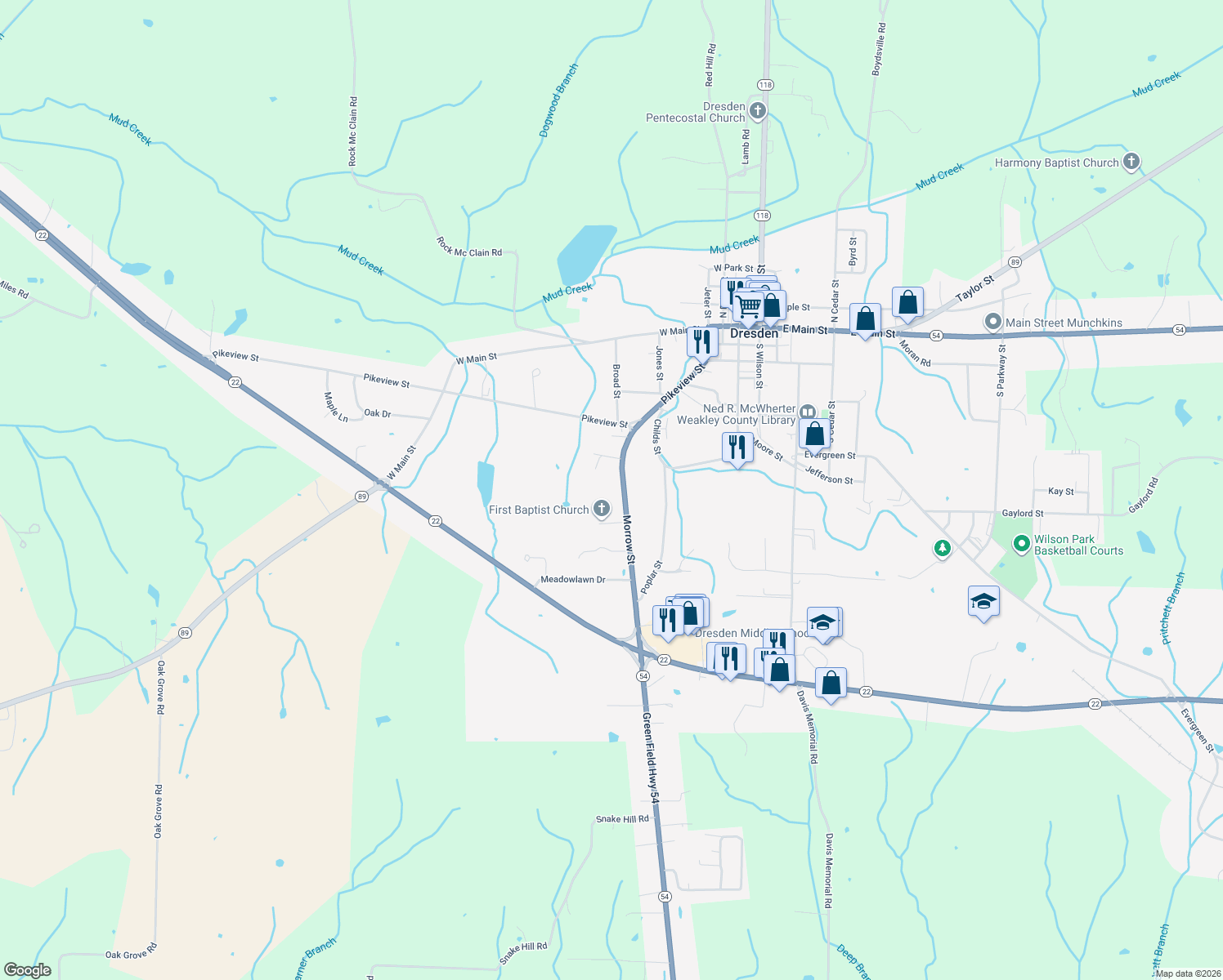 map of restaurants, bars, coffee shops, grocery stores, and more near 446 Morrow Street in Dresden