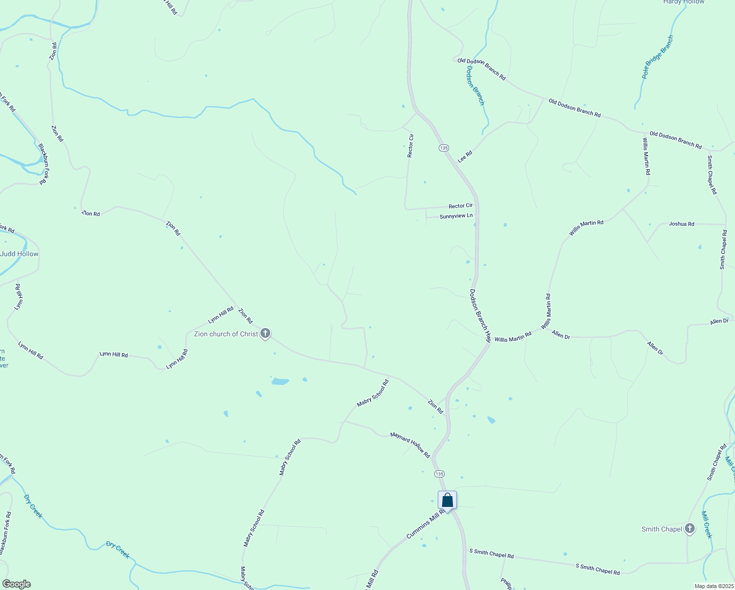 map of restaurants, bars, coffee shops, grocery stores, and more near 128 Lone Oak Lane in Cookeville