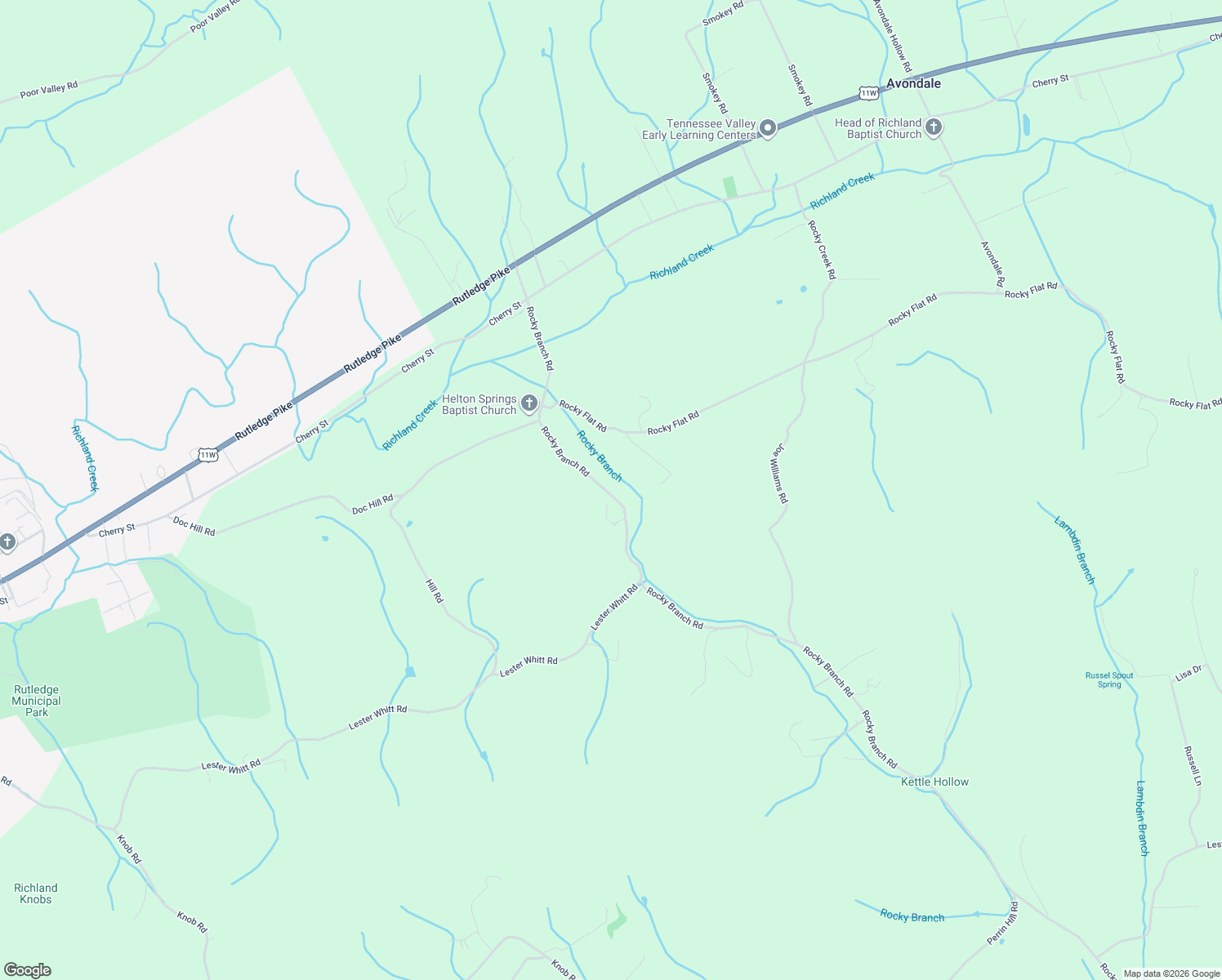 map of restaurants, bars, coffee shops, grocery stores, and more near 727 Rocky Branch Road in Rutledge