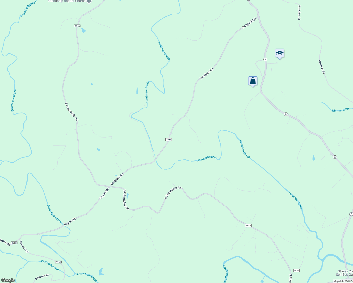 map of restaurants, bars, coffee shops, grocery stores, and more near 1767 Bolejack Road in Germanton