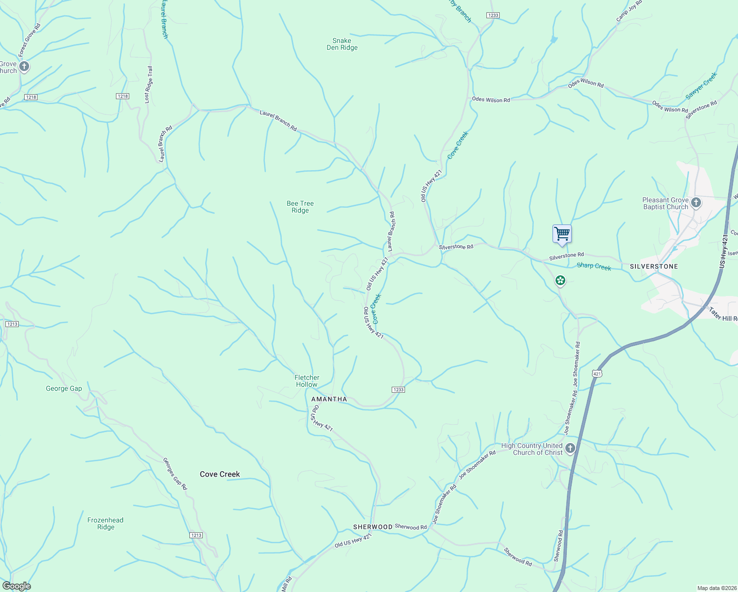 map of restaurants, bars, coffee shops, grocery stores, and more near 3302 Old US Highway 421 in Vilas