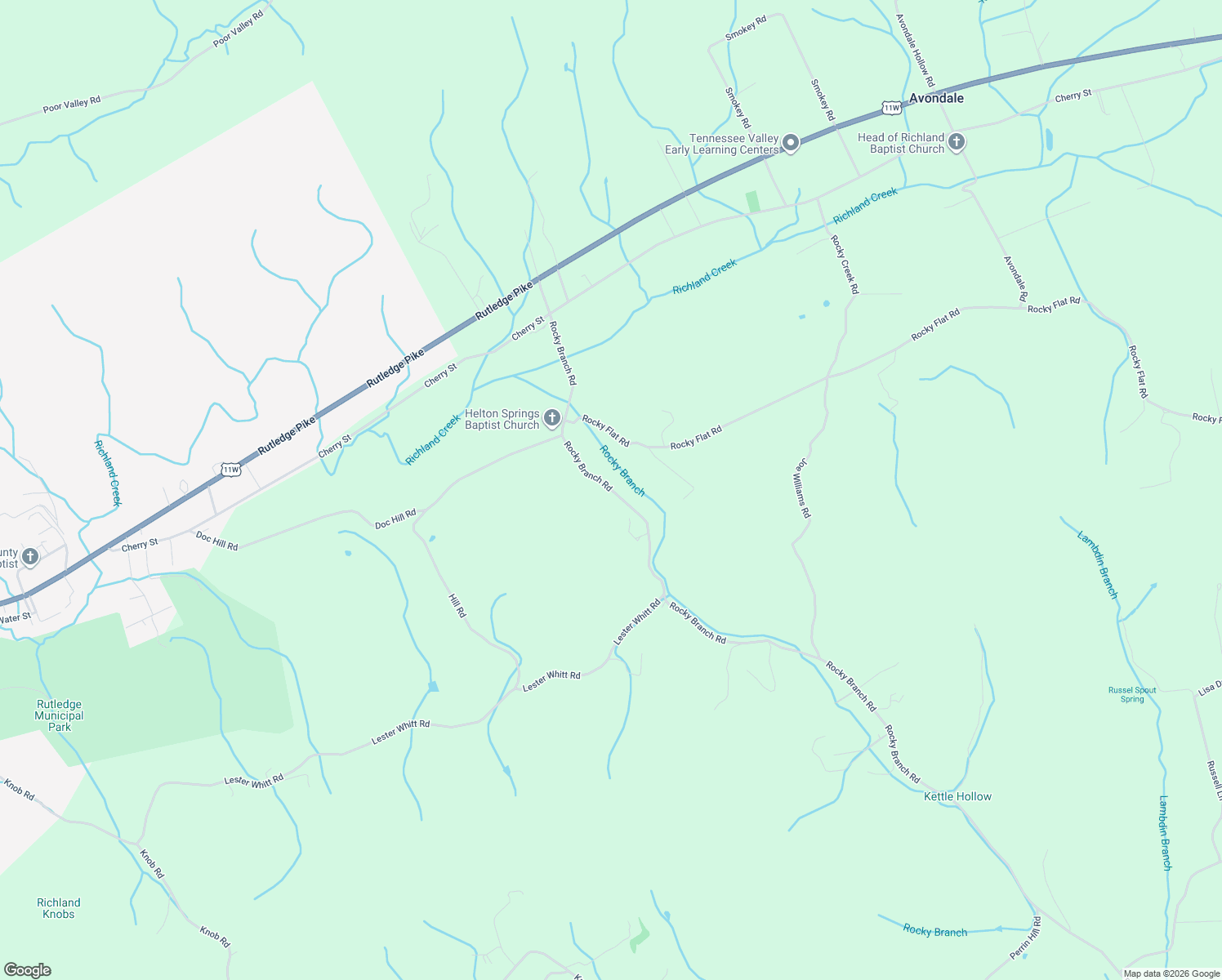 map of restaurants, bars, coffee shops, grocery stores, and more near 660 Rocky Branch Road in Rutledge