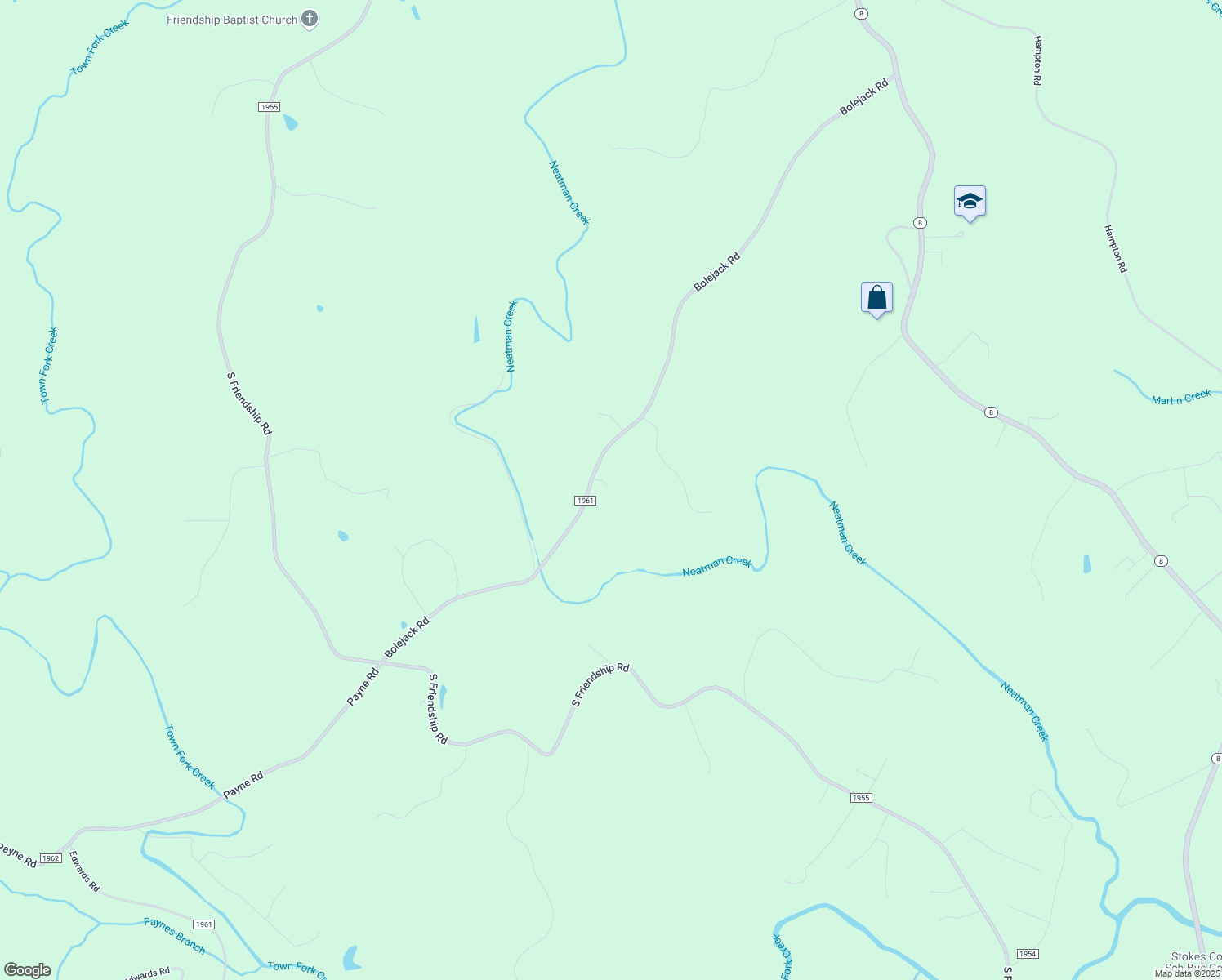 map of restaurants, bars, coffee shops, grocery stores, and more near 1767 Bolejack Road in Germanton