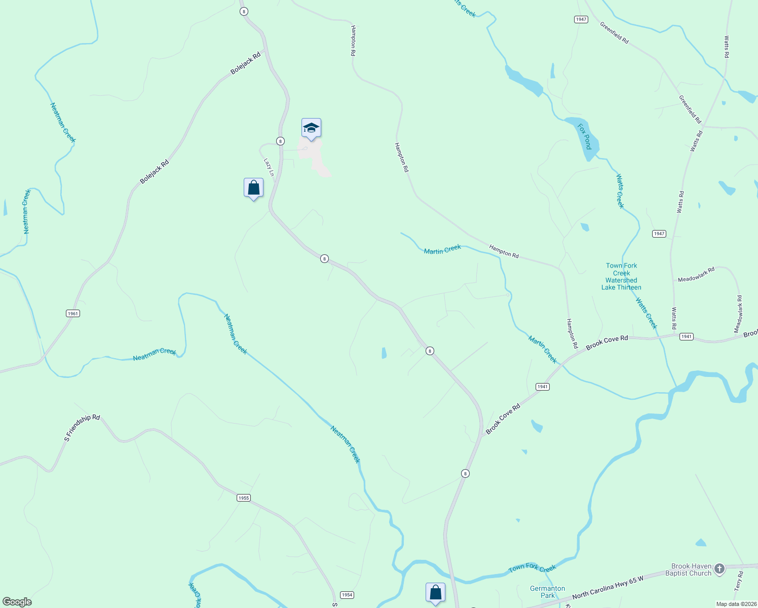 map of restaurants, bars, coffee shops, grocery stores, and more near 6566 North Carolina 8 in Germanton