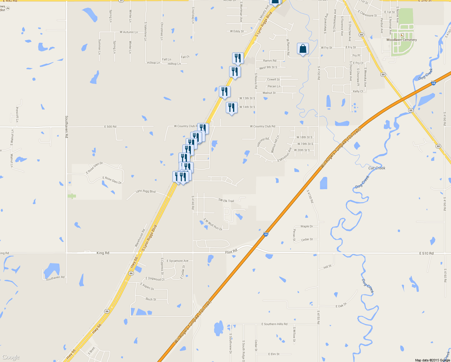 map of restaurants, bars, coffee shops, grocery stores, and more near 2000 Frederick Road in Claremore