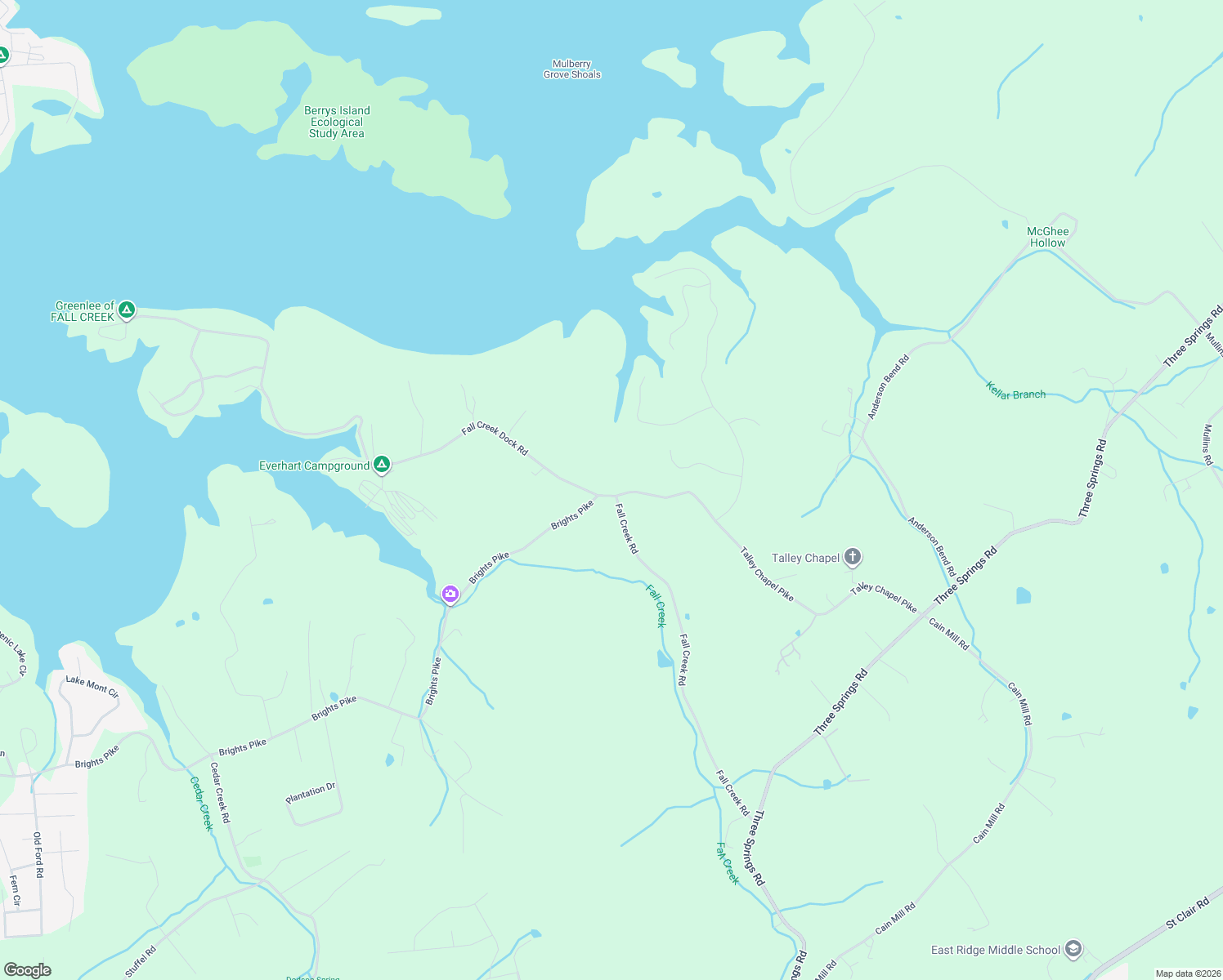 map of restaurants, bars, coffee shops, grocery stores, and more near 6010 Fall Creek Dock Road in Russellville