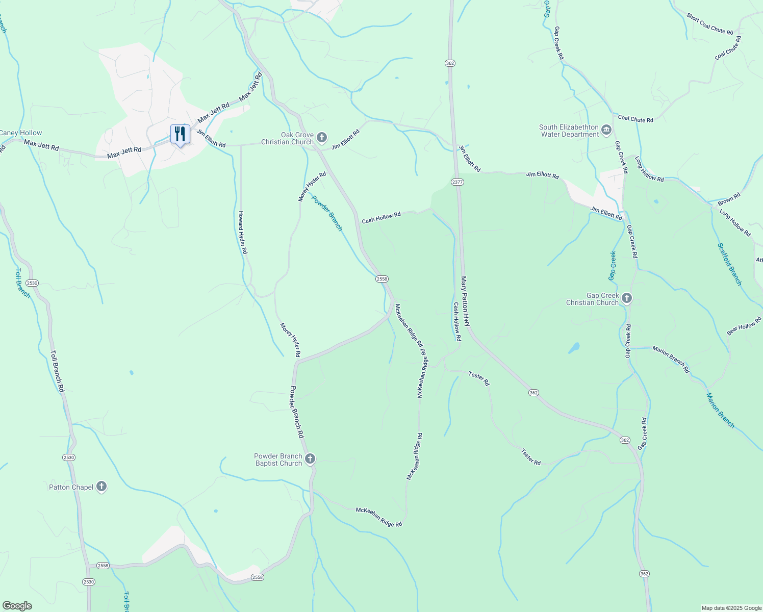 map of restaurants, bars, coffee shops, grocery stores, and more near 1467-1487 State Highway 2558 in Elizabethton