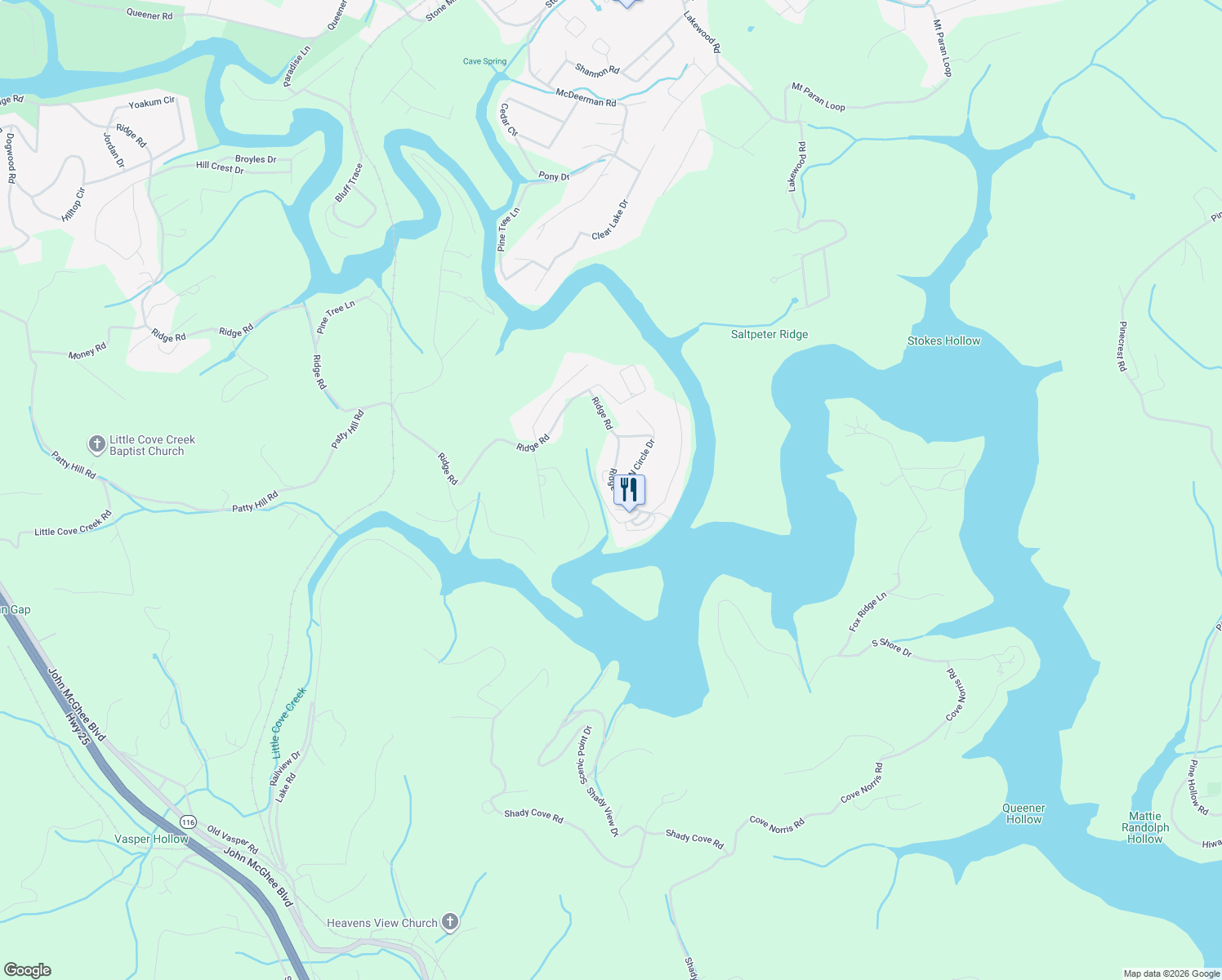 map of restaurants, bars, coffee shops, grocery stores, and more near 12 Popular Lane in Caryville
