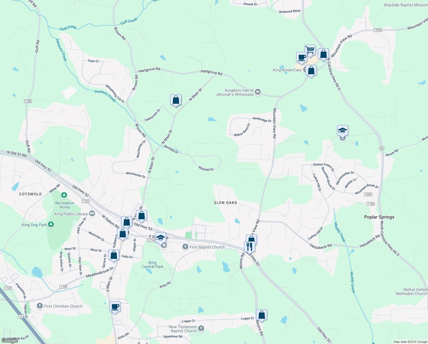 map of restaurants, bars, coffee shops, grocery stores, and more near 230 Winfield Drive in King