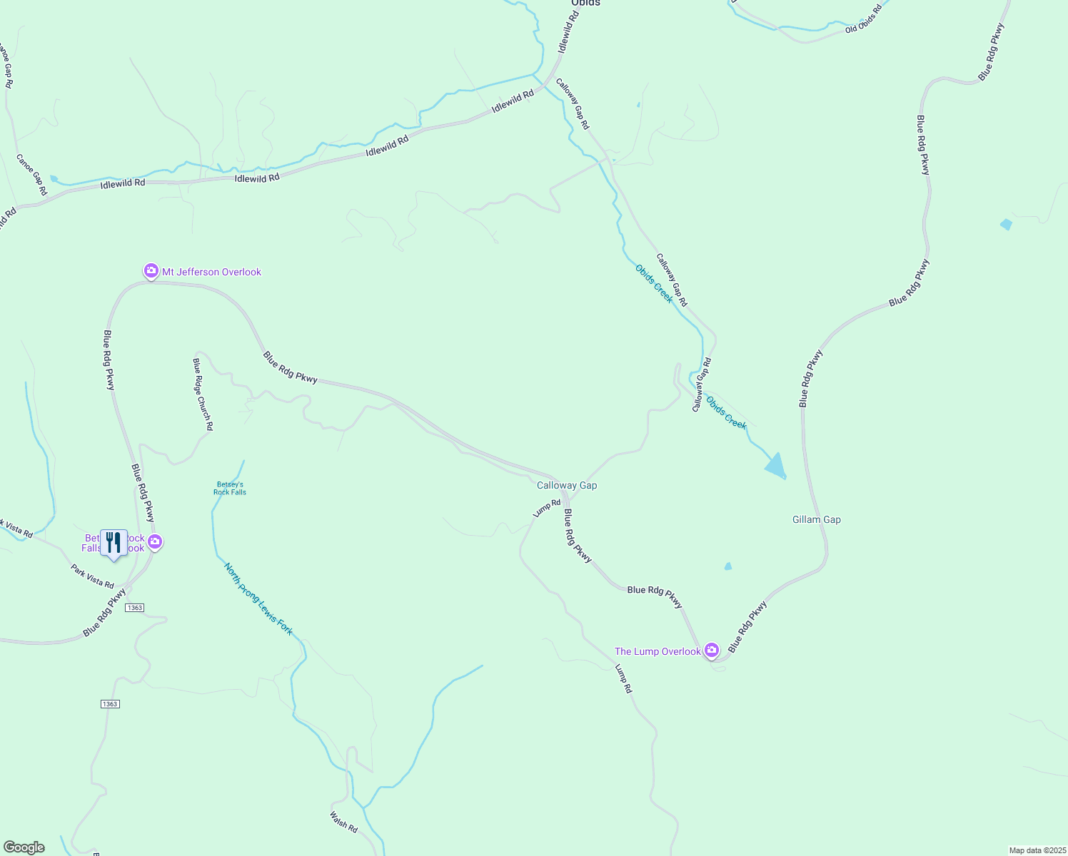 map of restaurants, bars, coffee shops, grocery stores, and more near 2215 Calloway Gap Road in West Jefferson