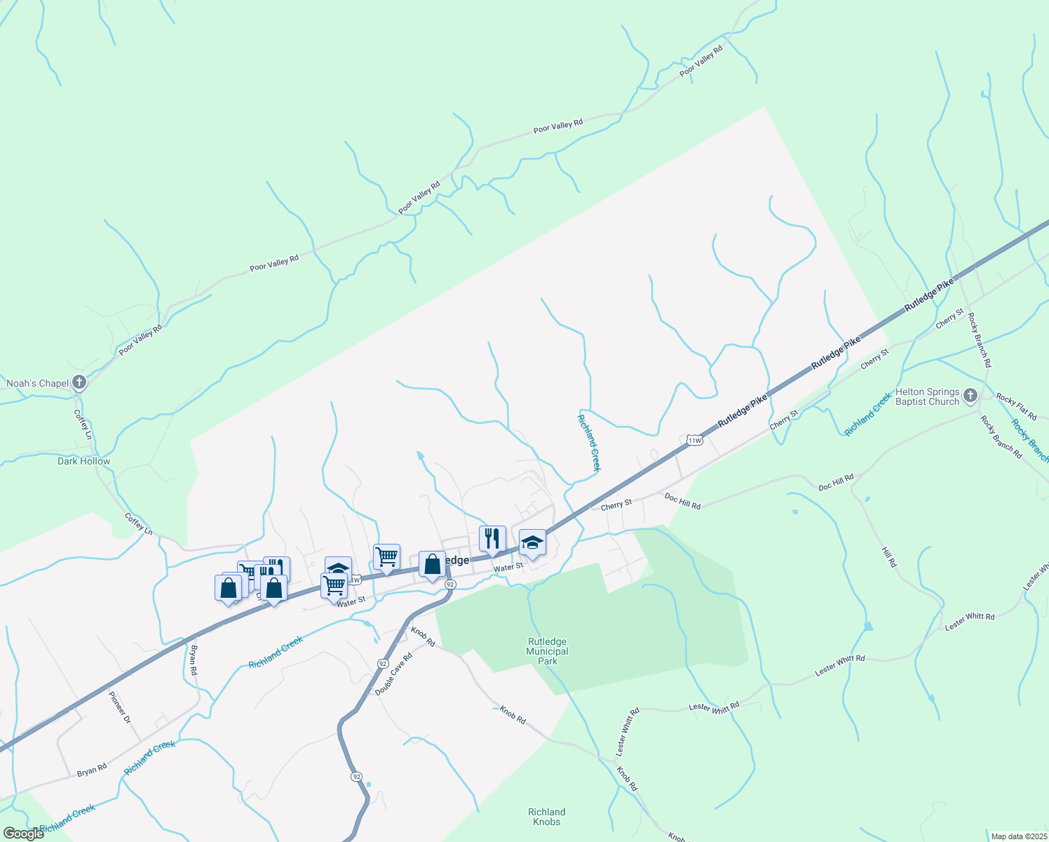 map of restaurants, bars, coffee shops, grocery stores, and more near 8381 Rutledge Pike in Rutledge