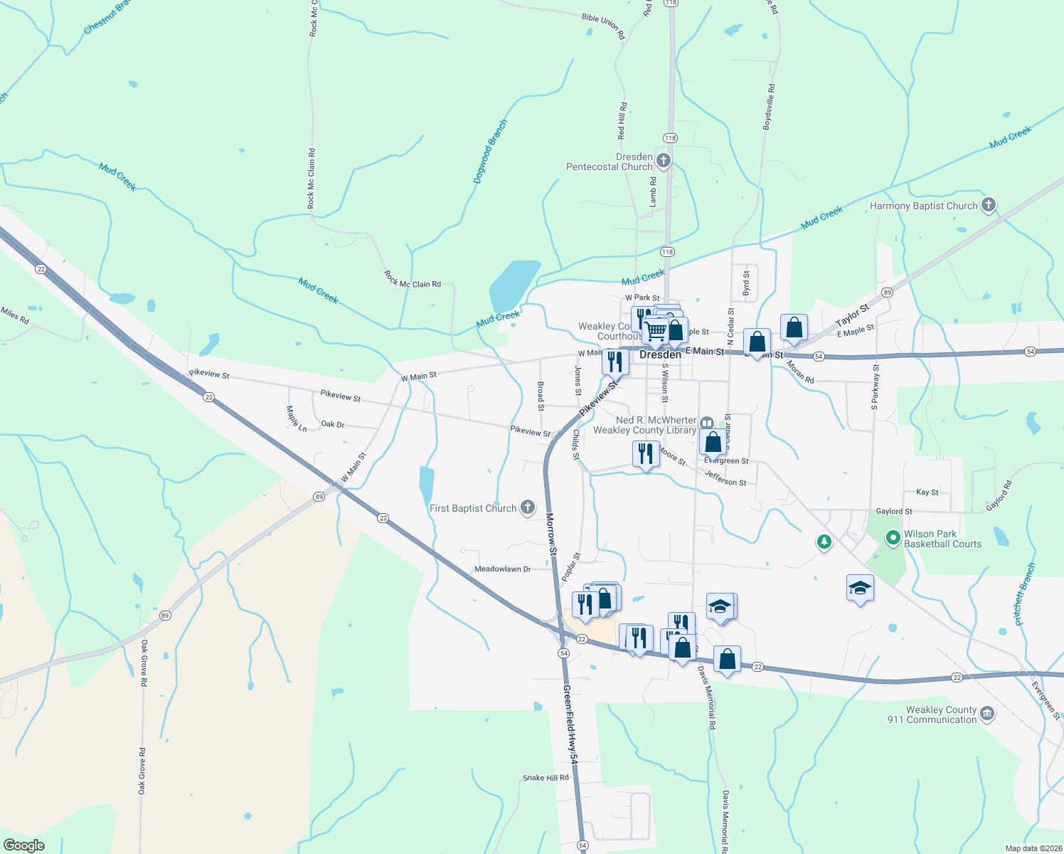 map of restaurants, bars, coffee shops, grocery stores, and more near 414 Pikeview Street in Dresden