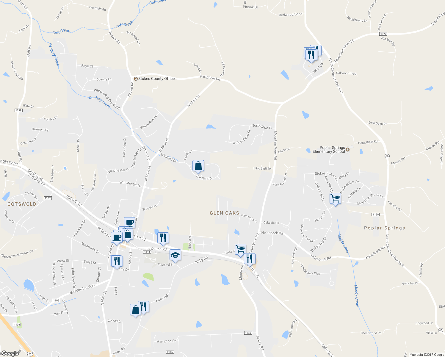 map of restaurants, bars, coffee shops, grocery stores, and more near 103 Cornwallis Court in King