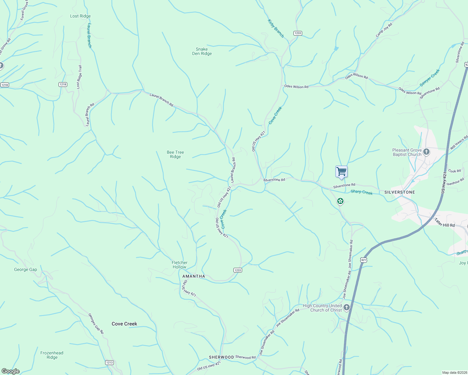 map of restaurants, bars, coffee shops, grocery stores, and more near 3574 Old US Highway 421 in Vilas