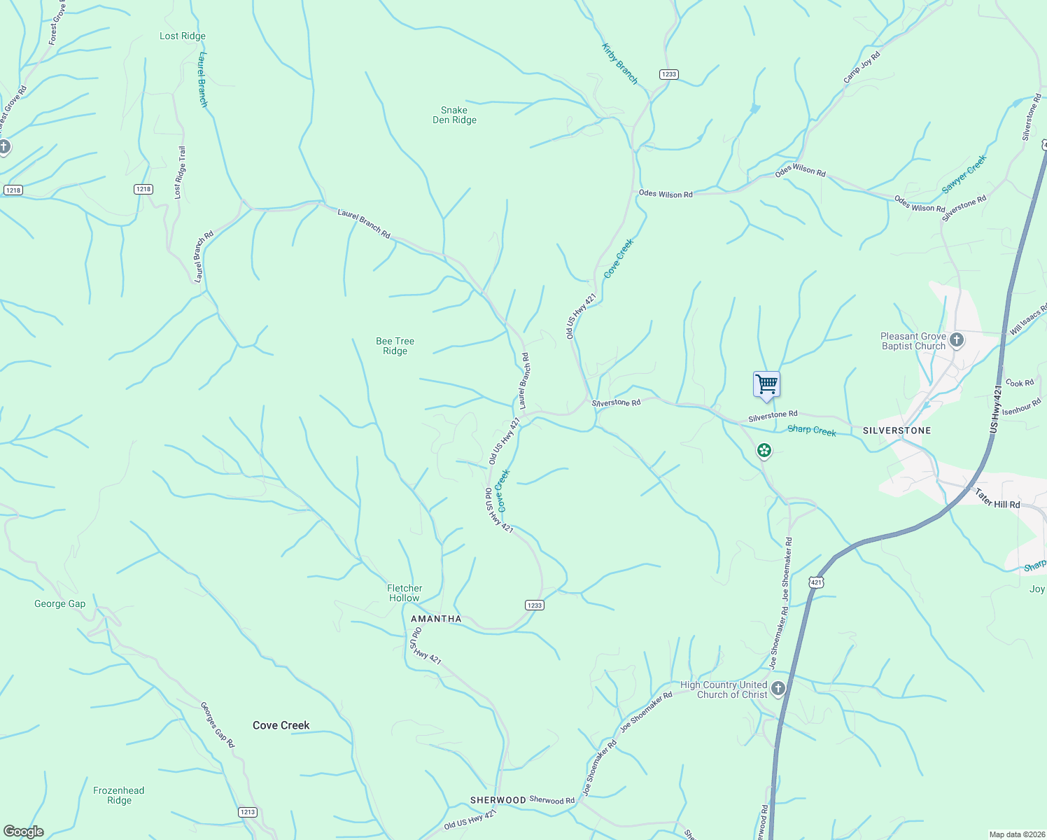 map of restaurants, bars, coffee shops, grocery stores, and more near 3574 Old US Highway 421 in Vilas