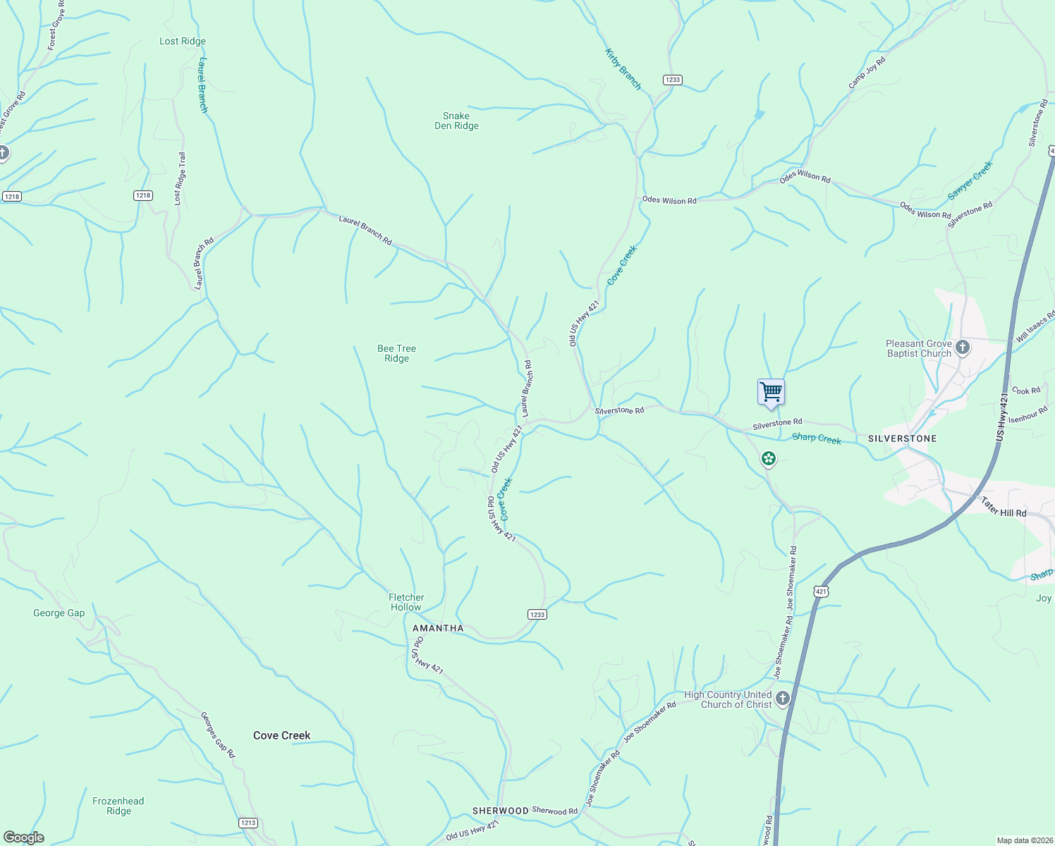 map of restaurants, bars, coffee shops, grocery stores, and more near 337 Laurel Branch Road in Vilas