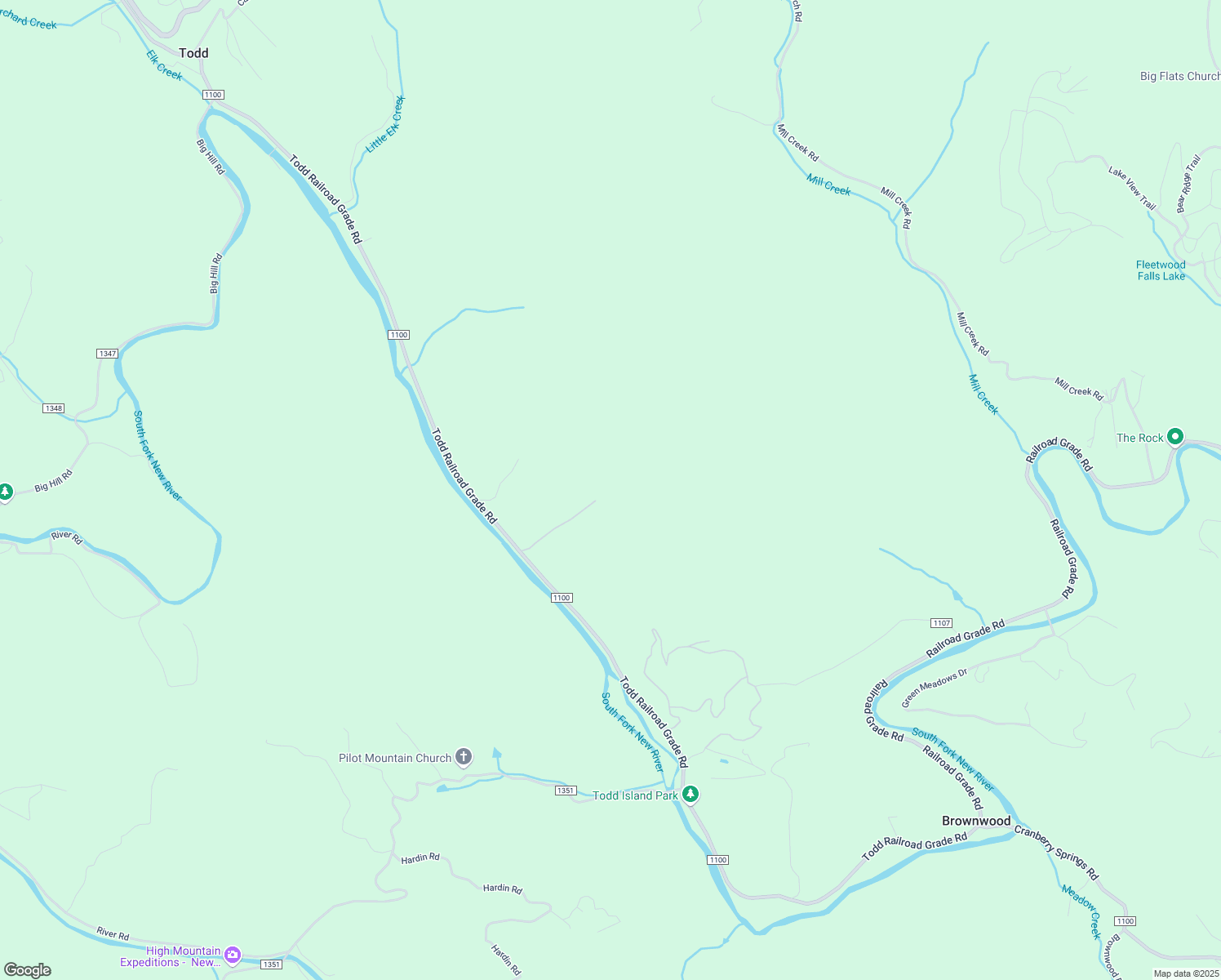 map of restaurants, bars, coffee shops, grocery stores, and more near 2142 Todd Railroad Grade Road in Todd