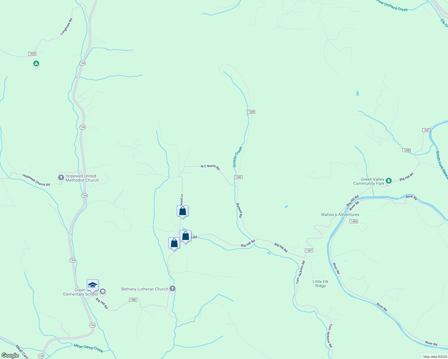 map of restaurants, bars, coffee shops, grocery stores, and more near 639 North C Norris Road in Boone