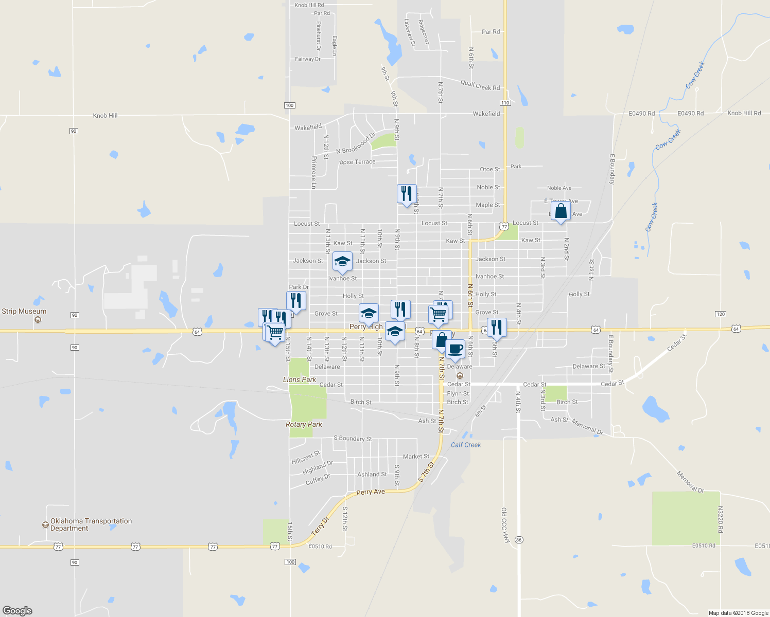 map of restaurants, bars, coffee shops, grocery stores, and more near 921 Grove Street in Perry