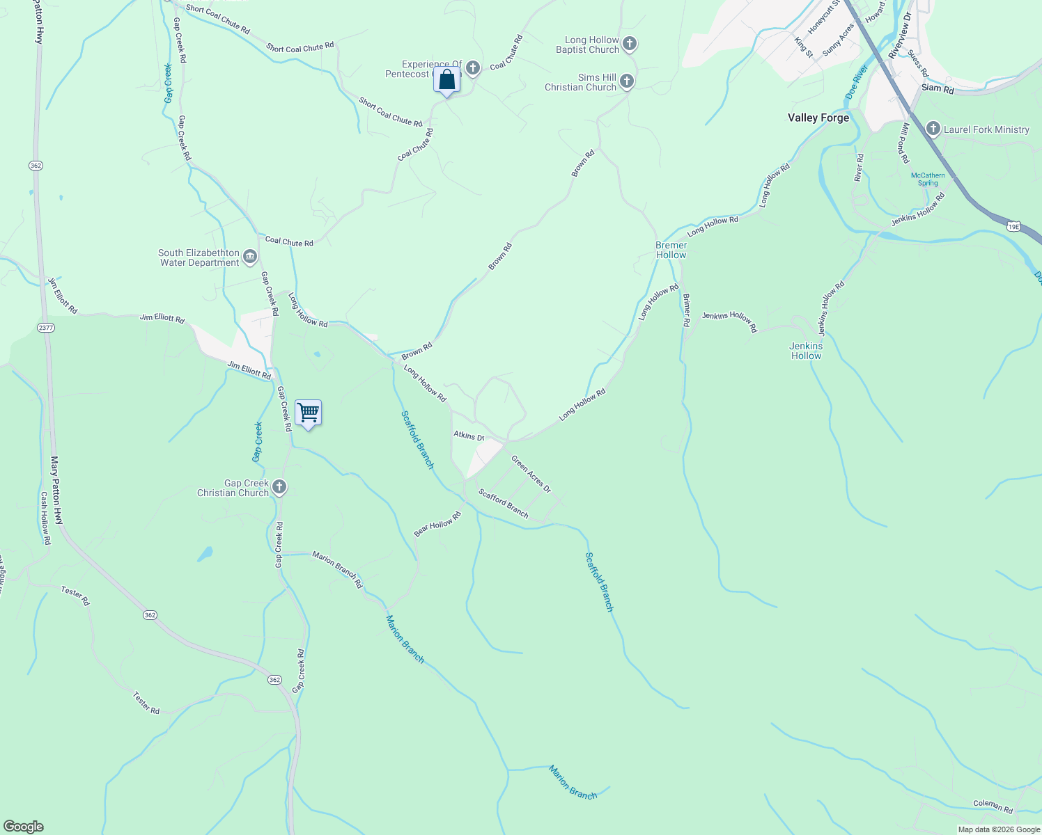 map of restaurants, bars, coffee shops, grocery stores, and more near 118 Mountain View Circle in Elizabethton