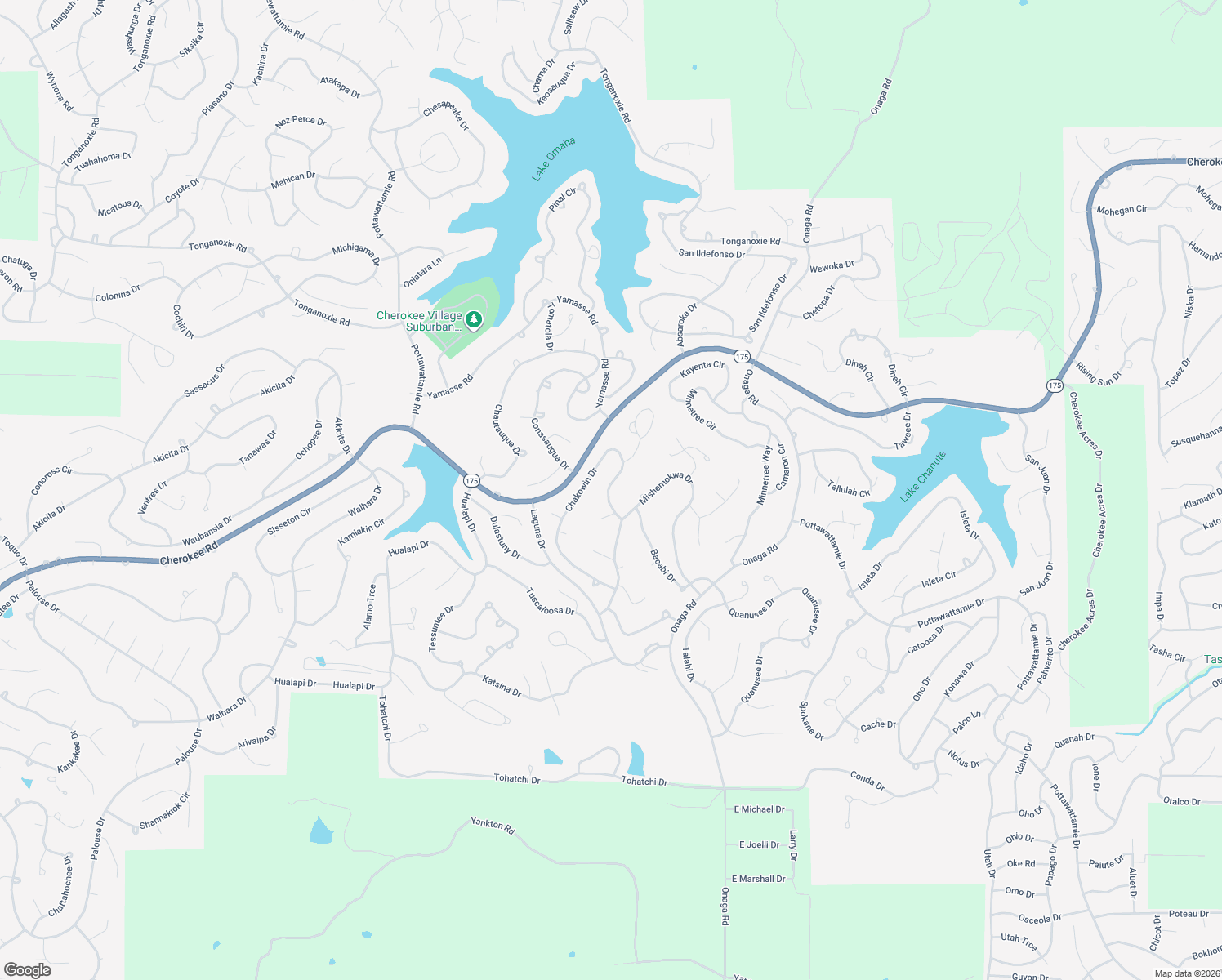 map of restaurants, bars, coffee shops, grocery stores, and more near 1 Conasaugua Drive in Cherokee Village