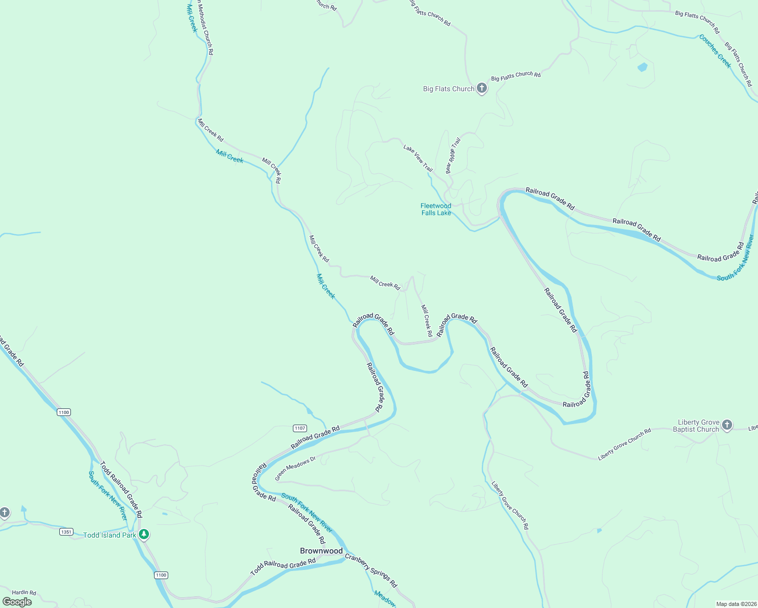 map of restaurants, bars, coffee shops, grocery stores, and more near 1560 Mill Creek Road in Todd