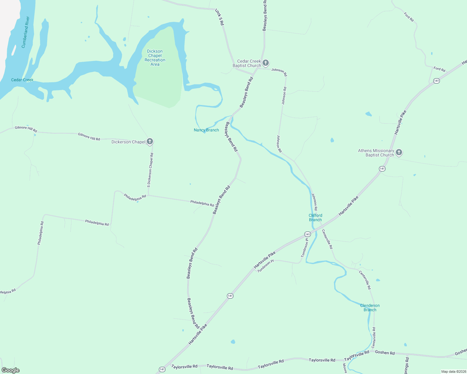 map of restaurants, bars, coffee shops, grocery stores, and more near 1333 Beasleys Bend Road in Lebanon