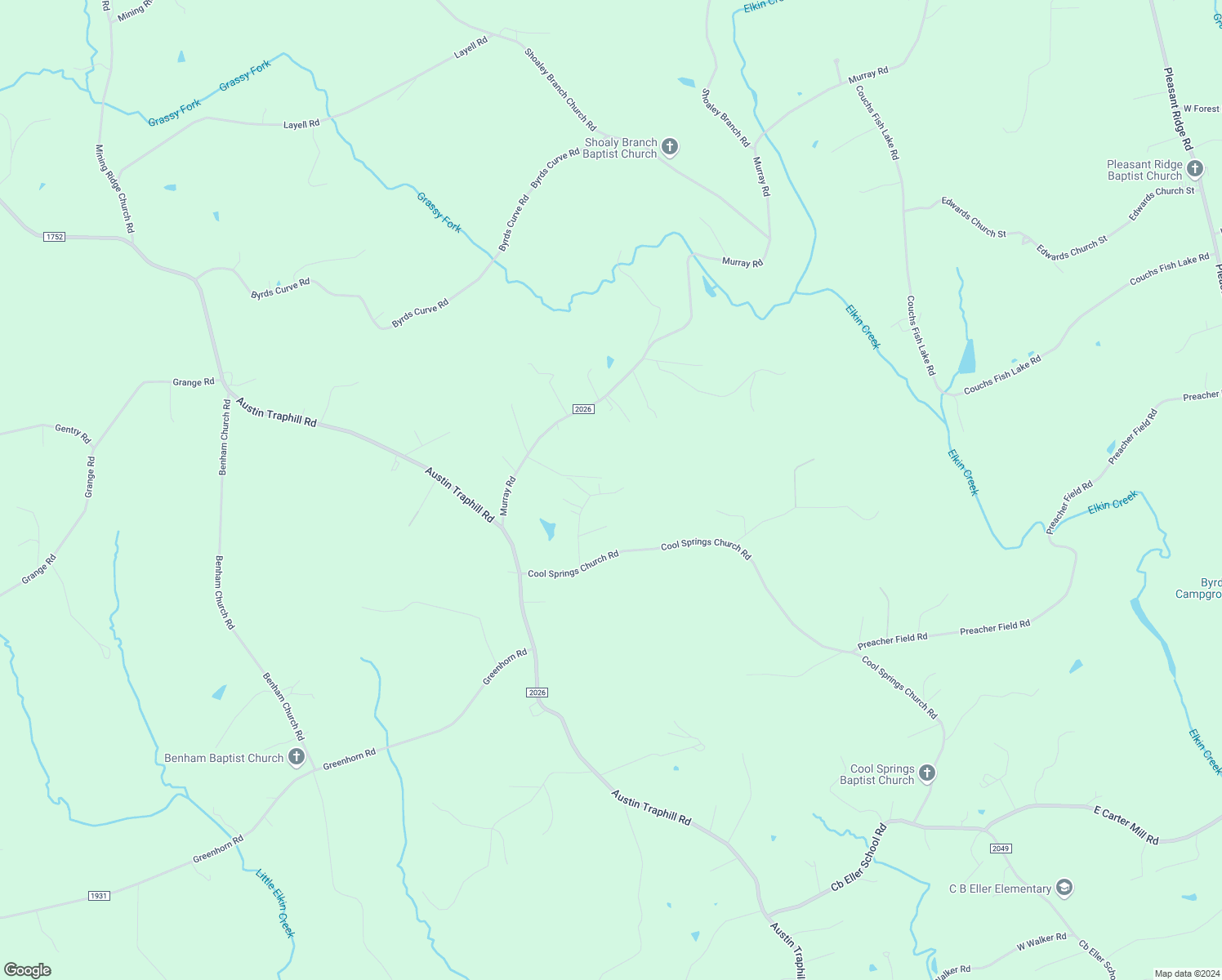map of restaurants, bars, coffee shops, grocery stores, and more near 397 Crestbrooke Drive in Elkin