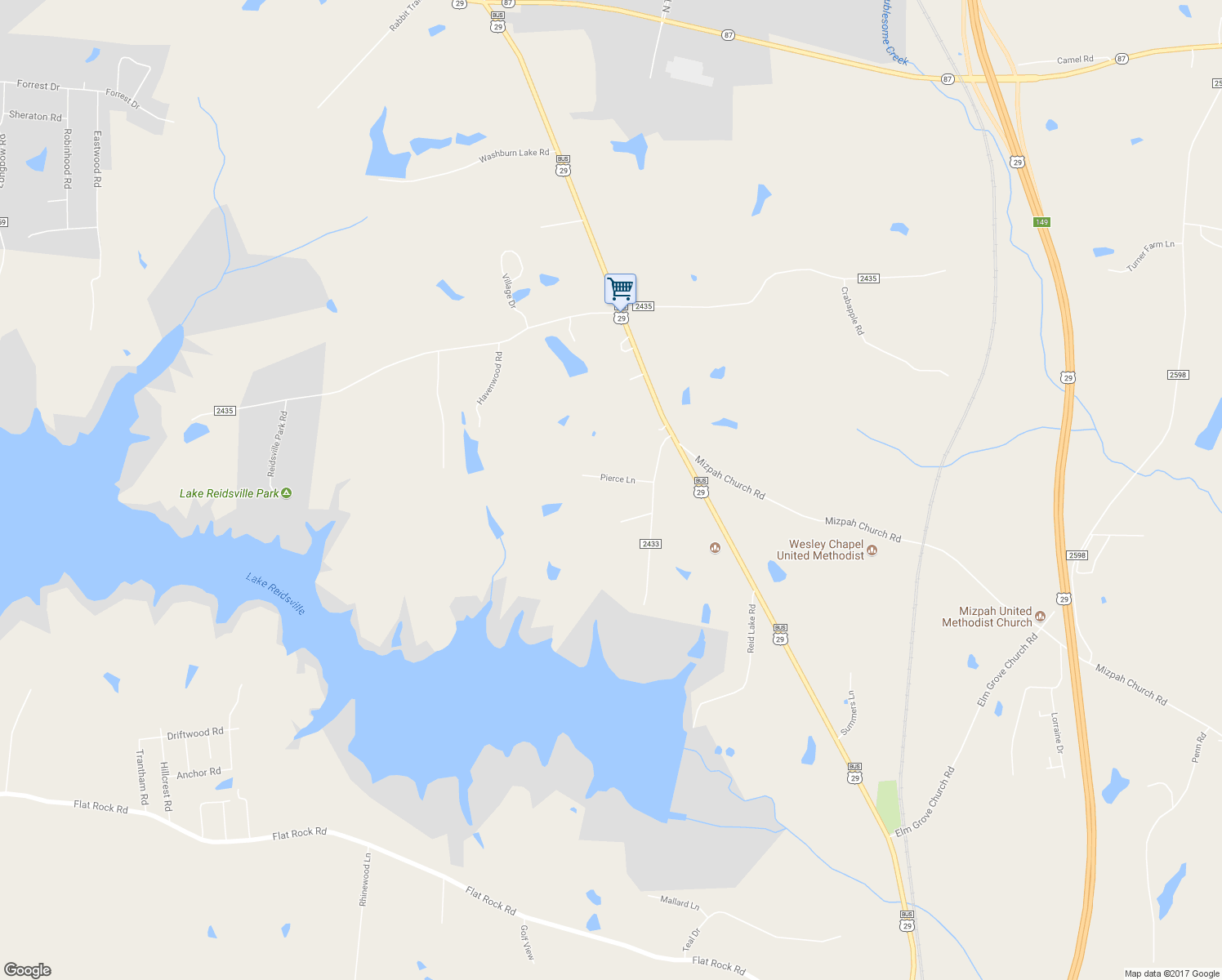 map of restaurants, bars, coffee shops, grocery stores, and more near 162 Pierce Lane in Reidsville