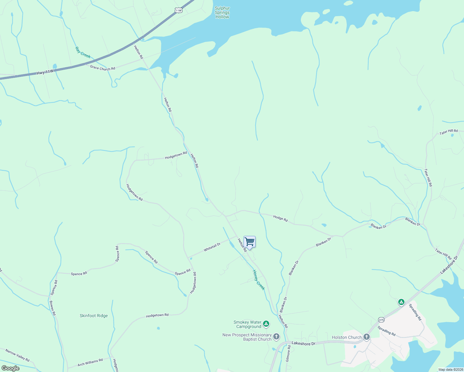 map of restaurants, bars, coffee shops, grocery stores, and more near 175 Lakeland Ridge Road in Bean Station